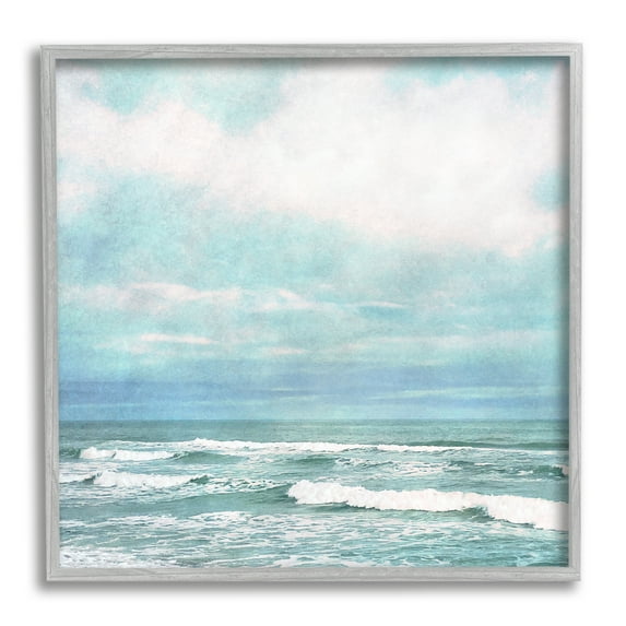Stupell Industries Beach Waves Horizon Landscape Painting Gray Framed Art Print Wall Art, 24 x 24