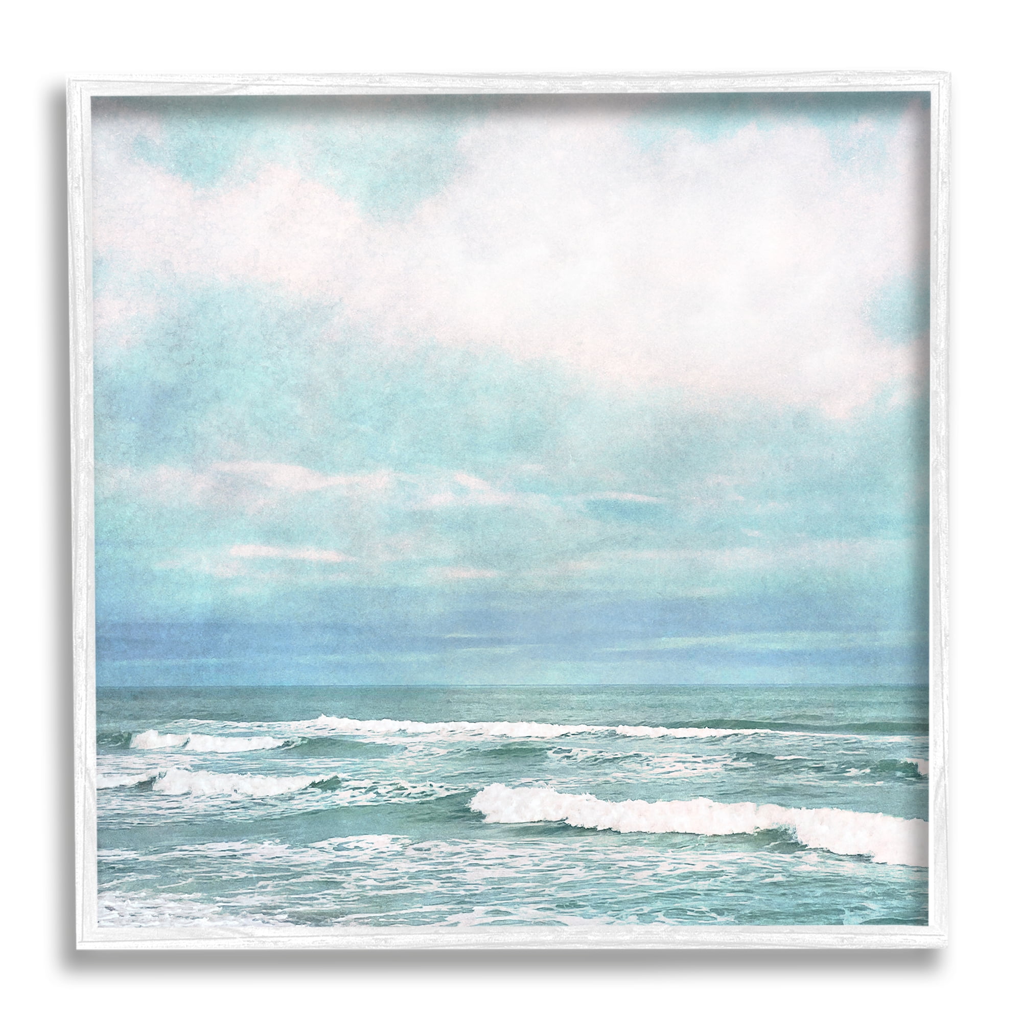 Stupell Industries Beach Waves Horizon Landscape Painting White Framed Art Print Wall Art, 17 x 17