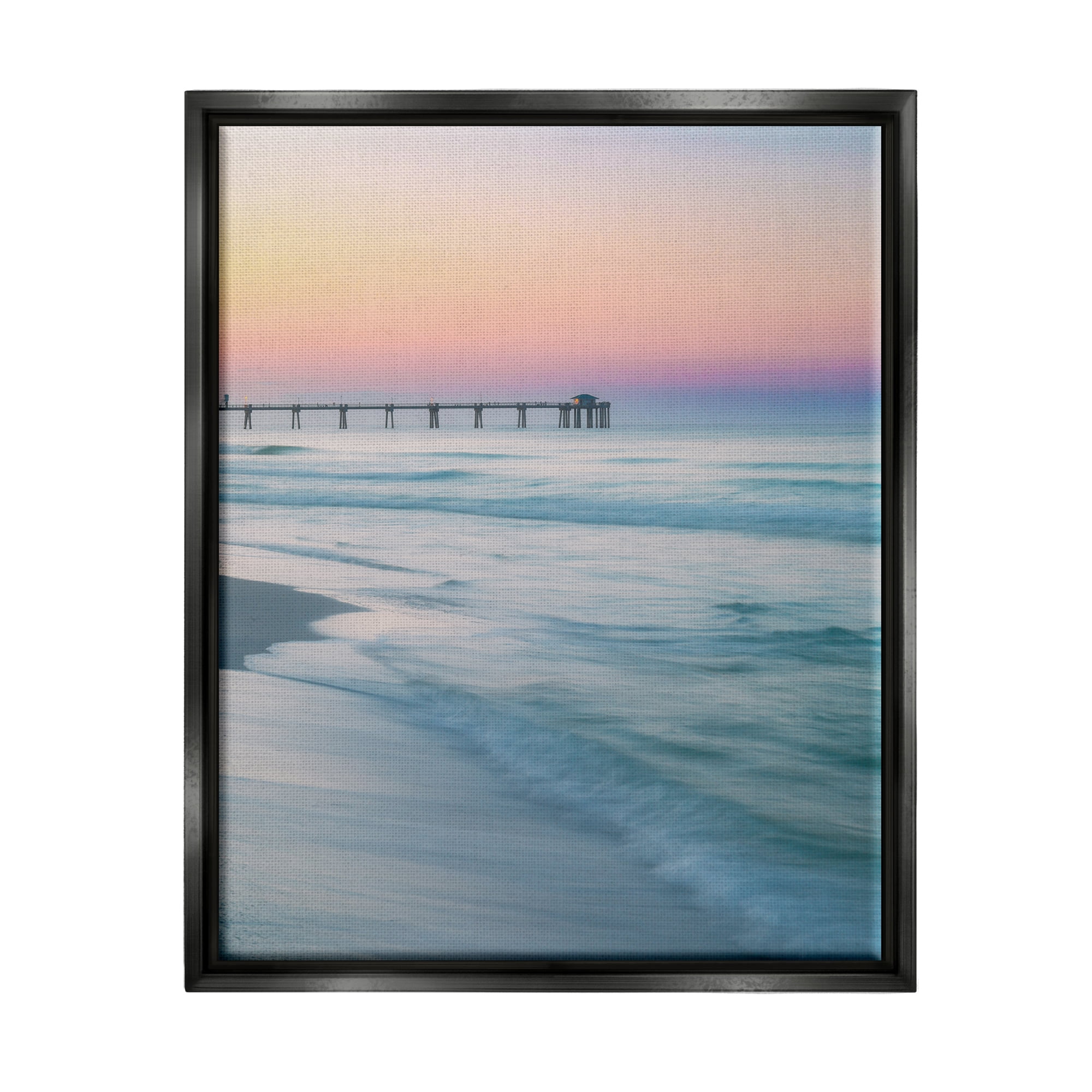 Stupell Industries Beach Waves Photography Landscape Photography Black Floater Framed Canvas Art Print Wall Art, 17 x 21