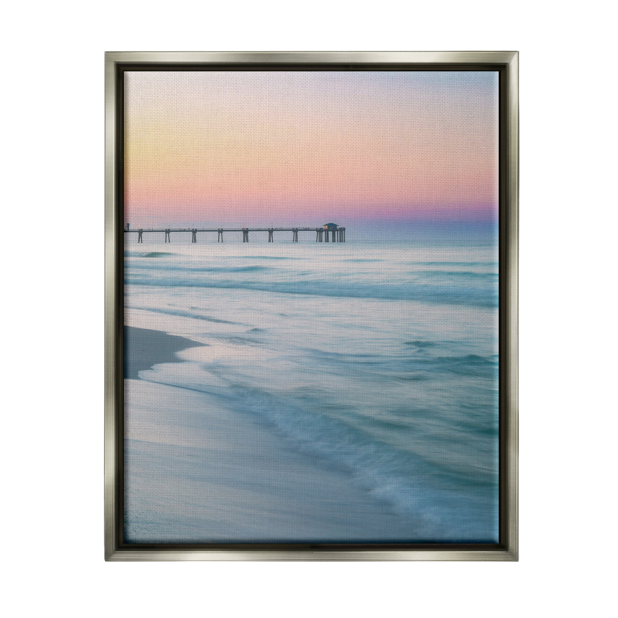 Stupell Industries Beach Waves Photography Landscape Photography Gray Floater Framed Canvas Art Print Wall Art, 17 x 21