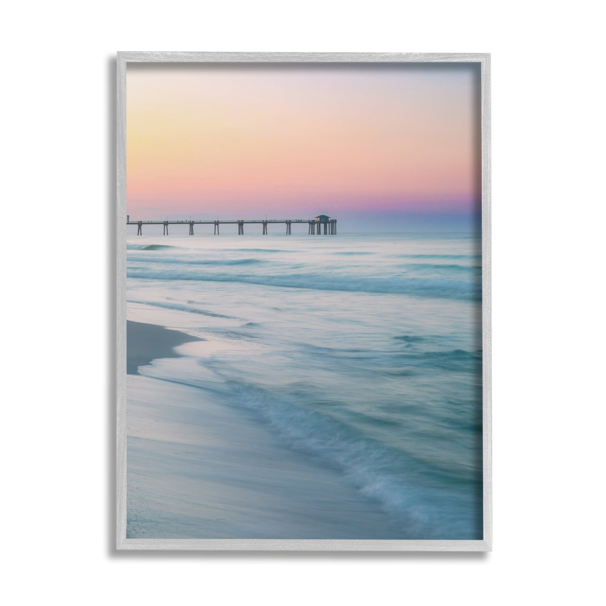 Stupell Industries Beach Waves Photography Landscape Photography Gray Framed Art Print Wall Art, 16 x 20
