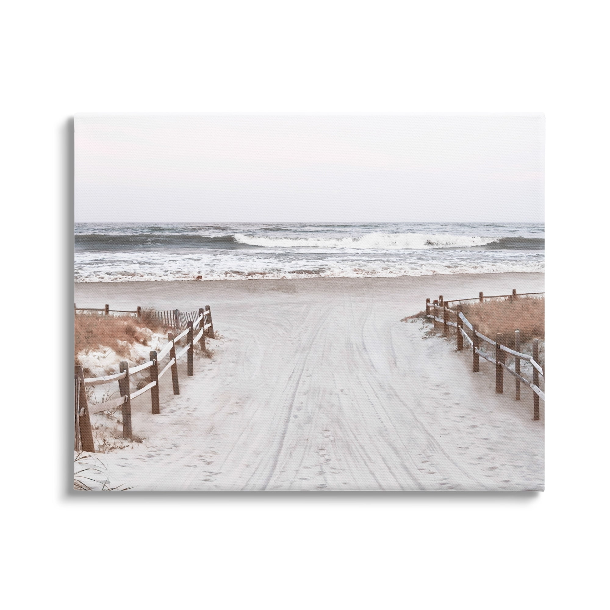 Foggy Horizon Beach Waves Landscape Canvas Wall Art, 16 x 20