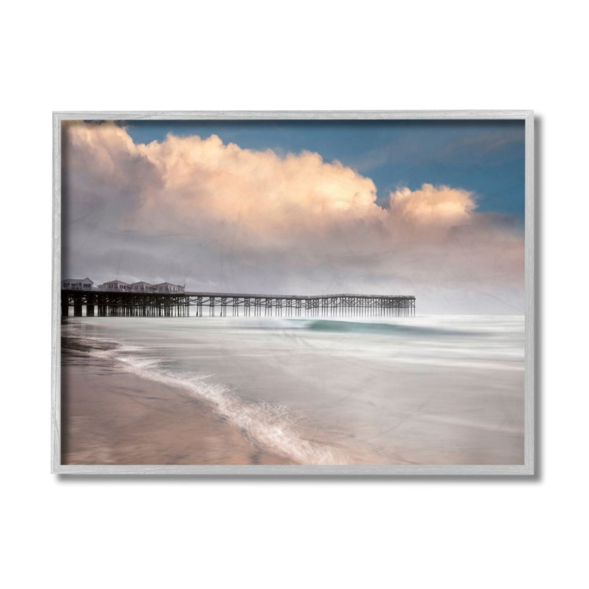 Stupell Industries Beach Wharf Blurred Waves Nautical Landscape Design by Lee Sie, 11" x 14", Gray Framed