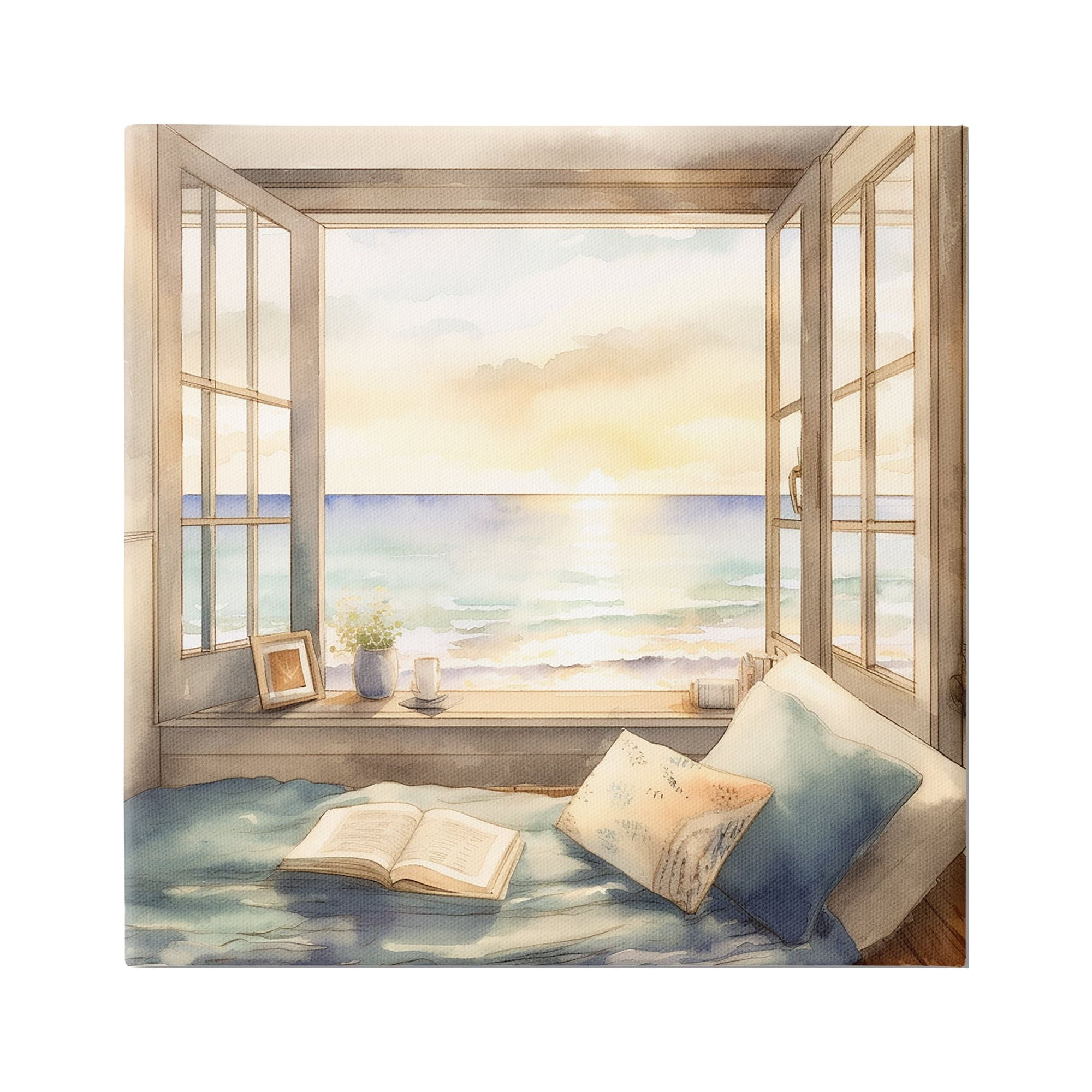 Stupell Industries Beach Window View Landscape Painting Gallery Wrapped Canvas Art Print Wall Art, 36 x 36