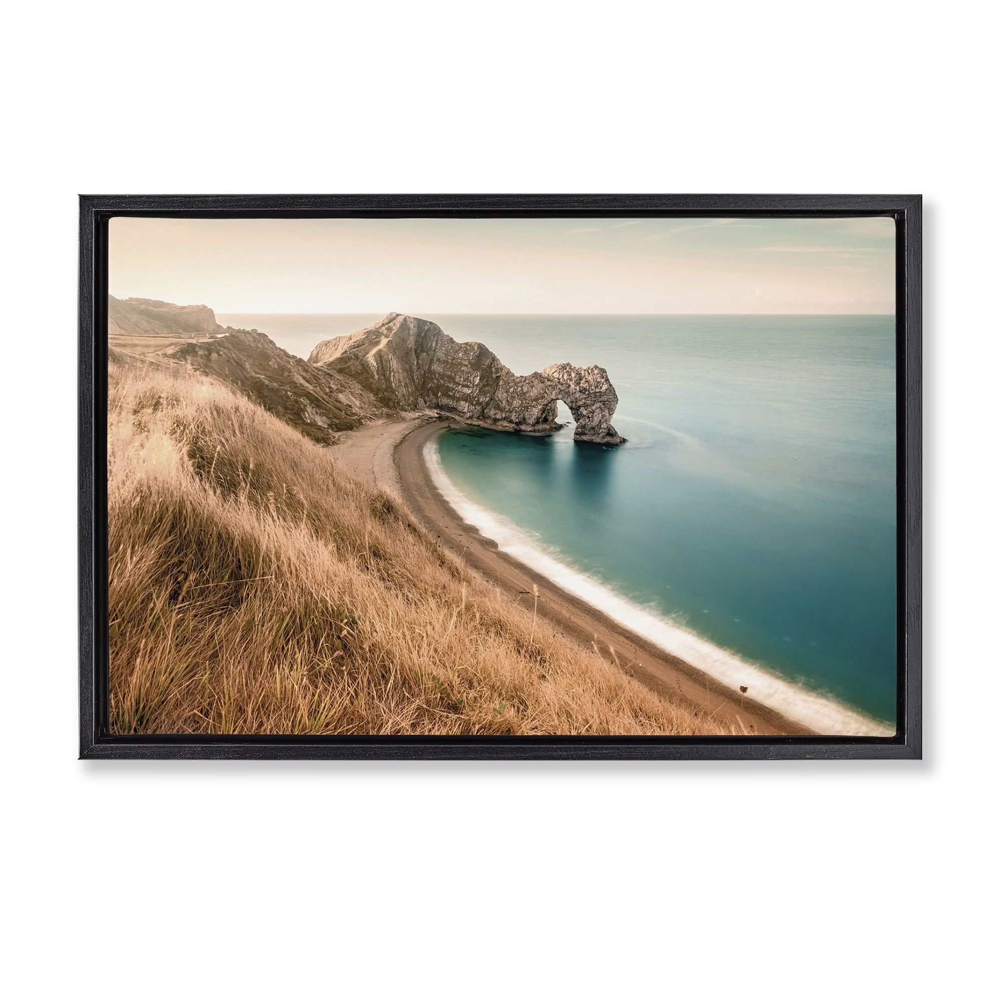 Stupell Industries Beach With Arched Cove Landscape & Nature Photography Black Floater Framed Canvas Art Print Wall Art, 31 x 21