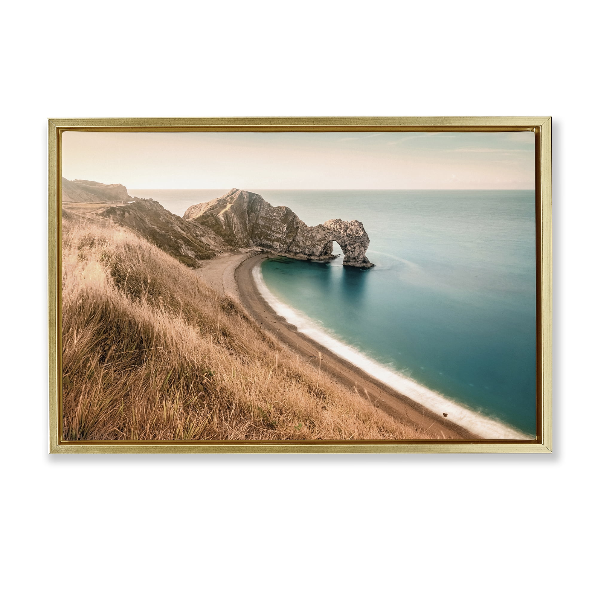 Stupell Industries Beach With Arched Cove Landscape & Nature Photography Gold Floater Framed Canvas Art Print Wall Art, 31 x 21