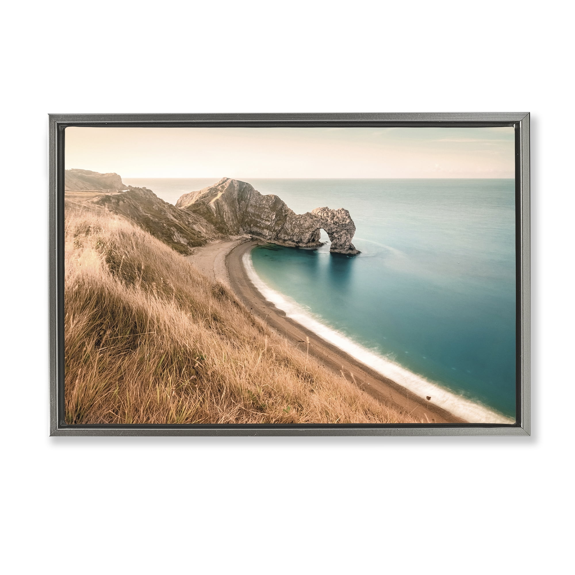 Stupell Industries Beach With Arched Cove Landscape & Nature Photography Gray Floater Framed Canvas Art Print Wall Art, 31 x 21