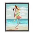 thumbnail image 1 of Stupell Industries Beach Woman Riding Pink Flamingo Tall Tropical Bird Jet Black Framed Floating Canvas Wall Art, 24x30, by Ziwei Li, 1 of 5