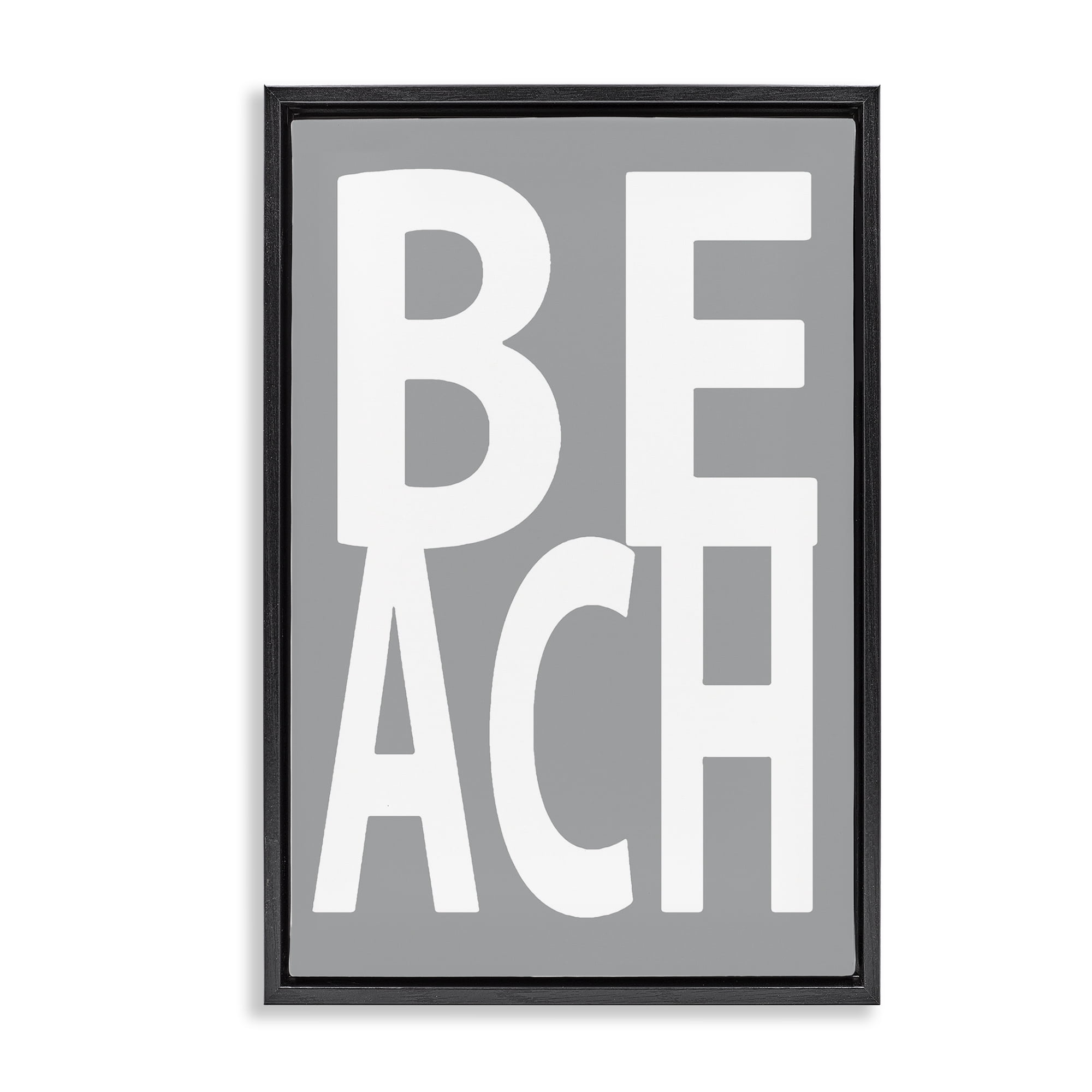 Stupell Industries Beach Word on Grey Typography Painting Black Floater Framed Art Print Wall Art, 17 x 25