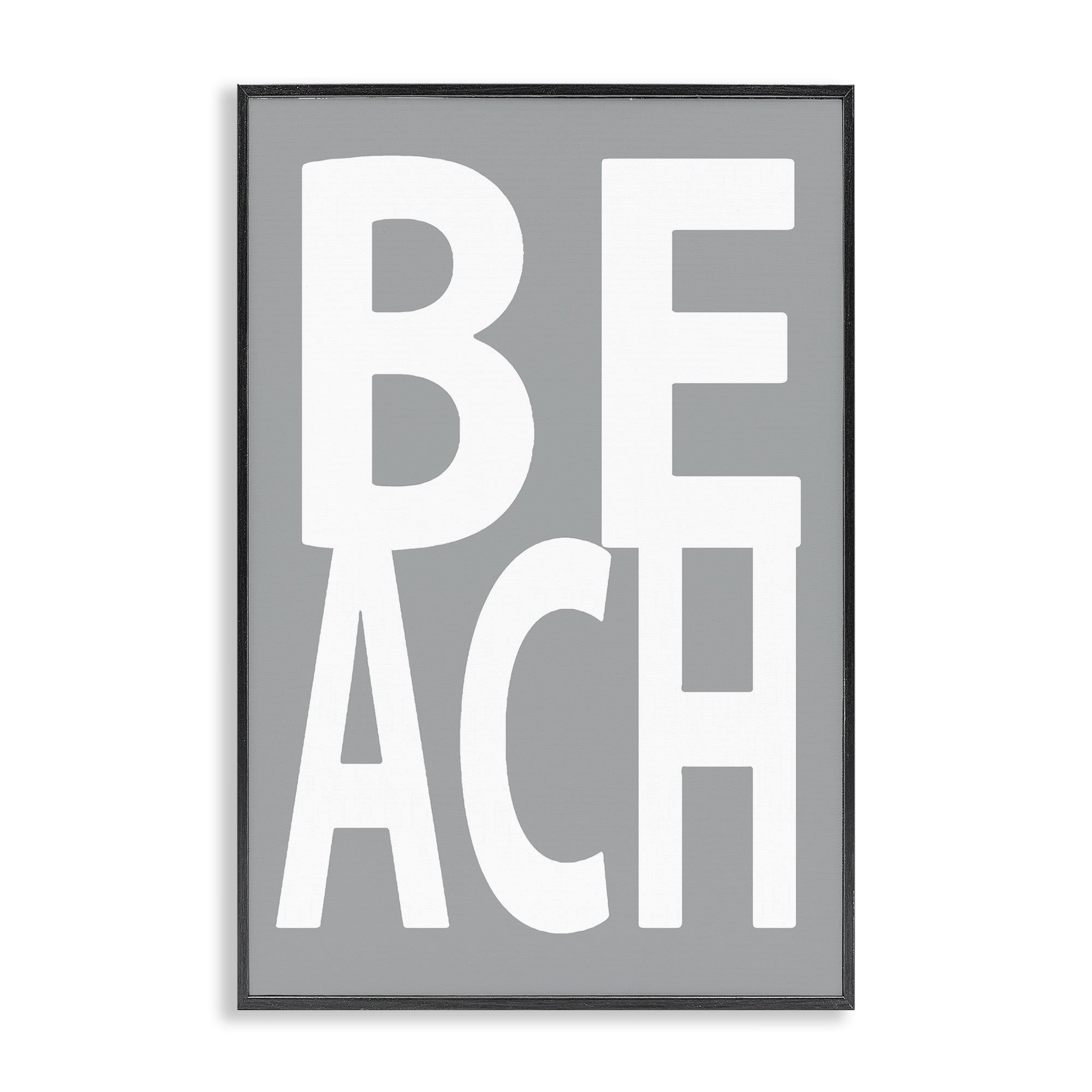 Stupell Industries Beach Word on Grey Typography Painting Black Framed Art Print Wall Art, 16 x 24
