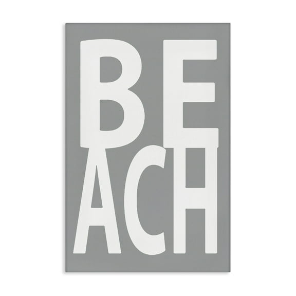 Stupell Industries Beach Word on Grey Typography Painting Gallery Wrapped Canvas Art Print Wall Art, 16 x 24