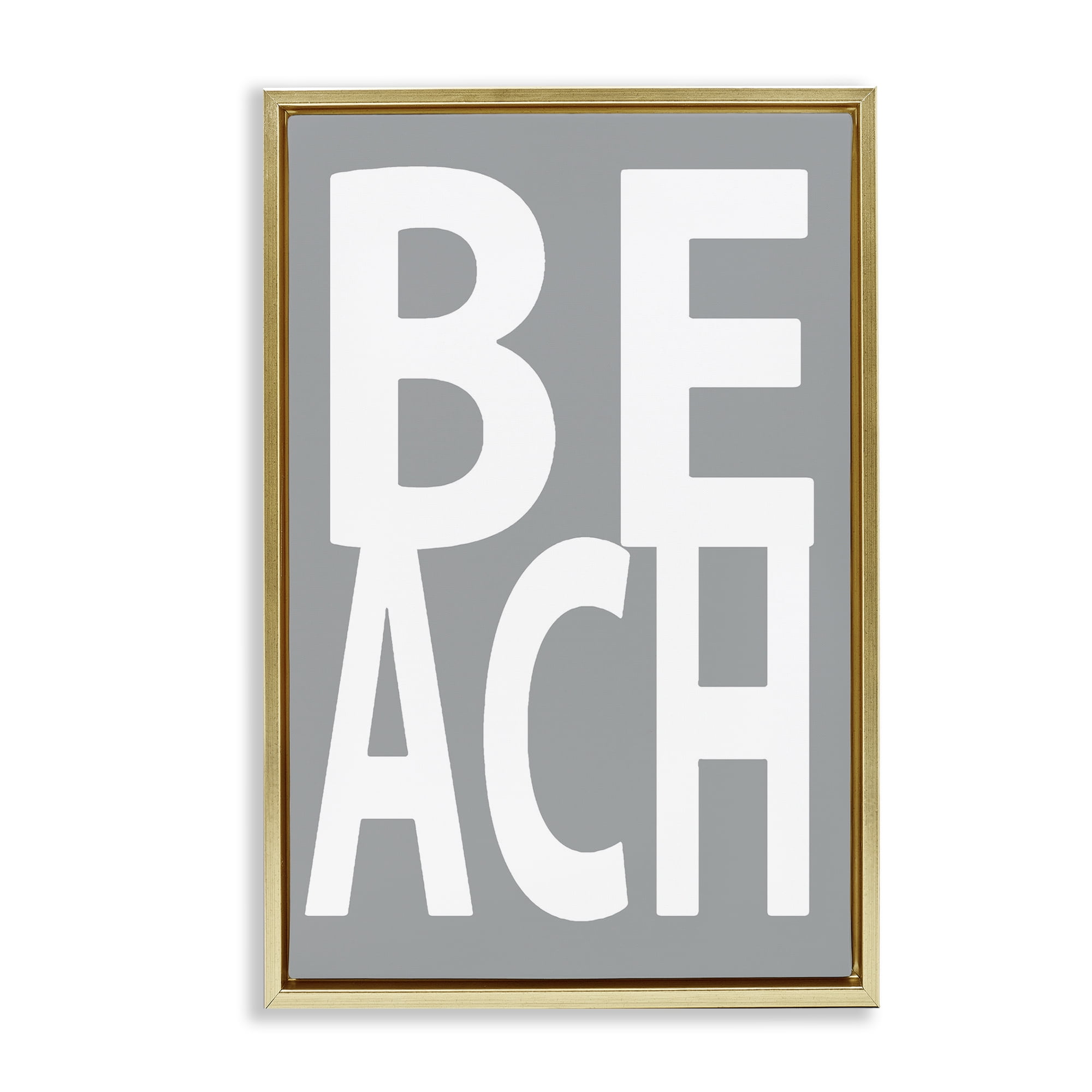 Stupell Industries Beach Word on Grey Typography Painting Gold Floater Framed Art Print Wall Art, 17 x 25