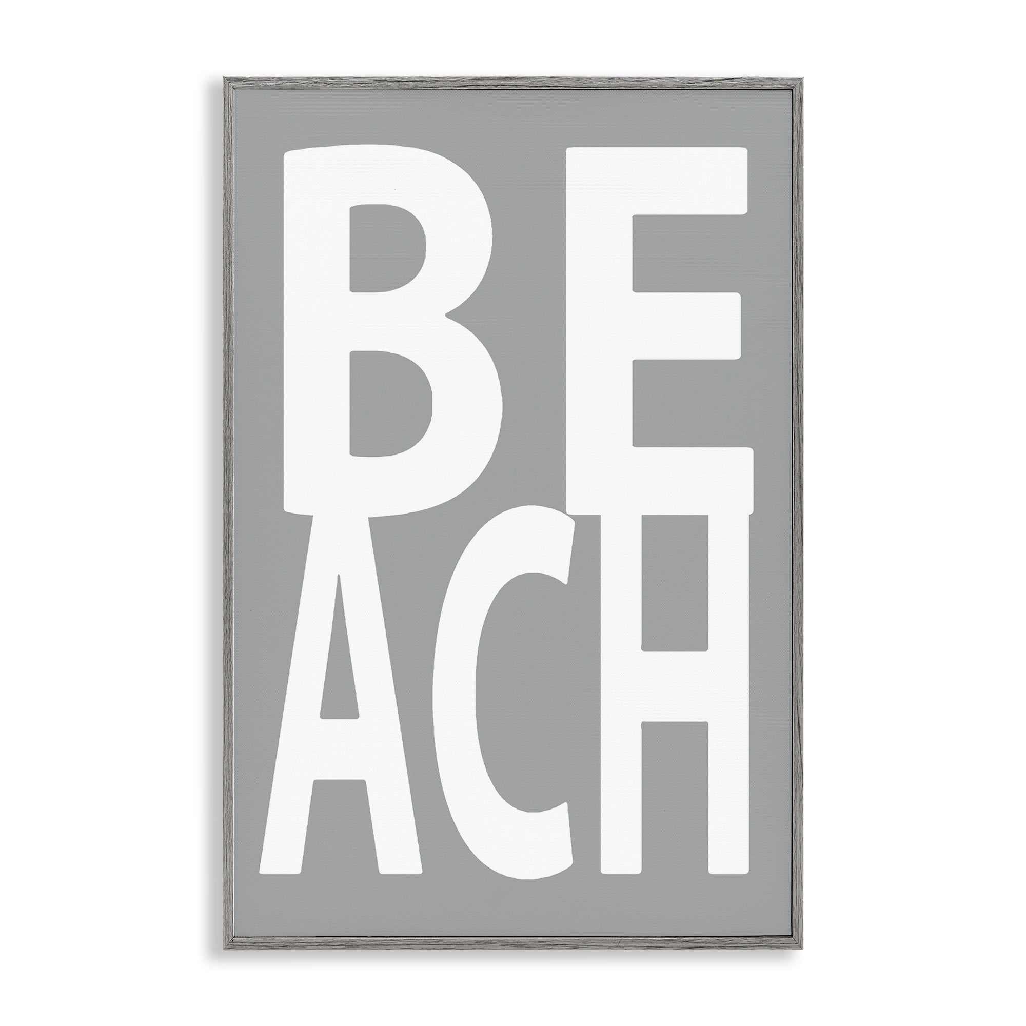 Stupell Industries Beach Word on Grey Typography Painting Gray Framed Art Print Wall Art, 16 x 24