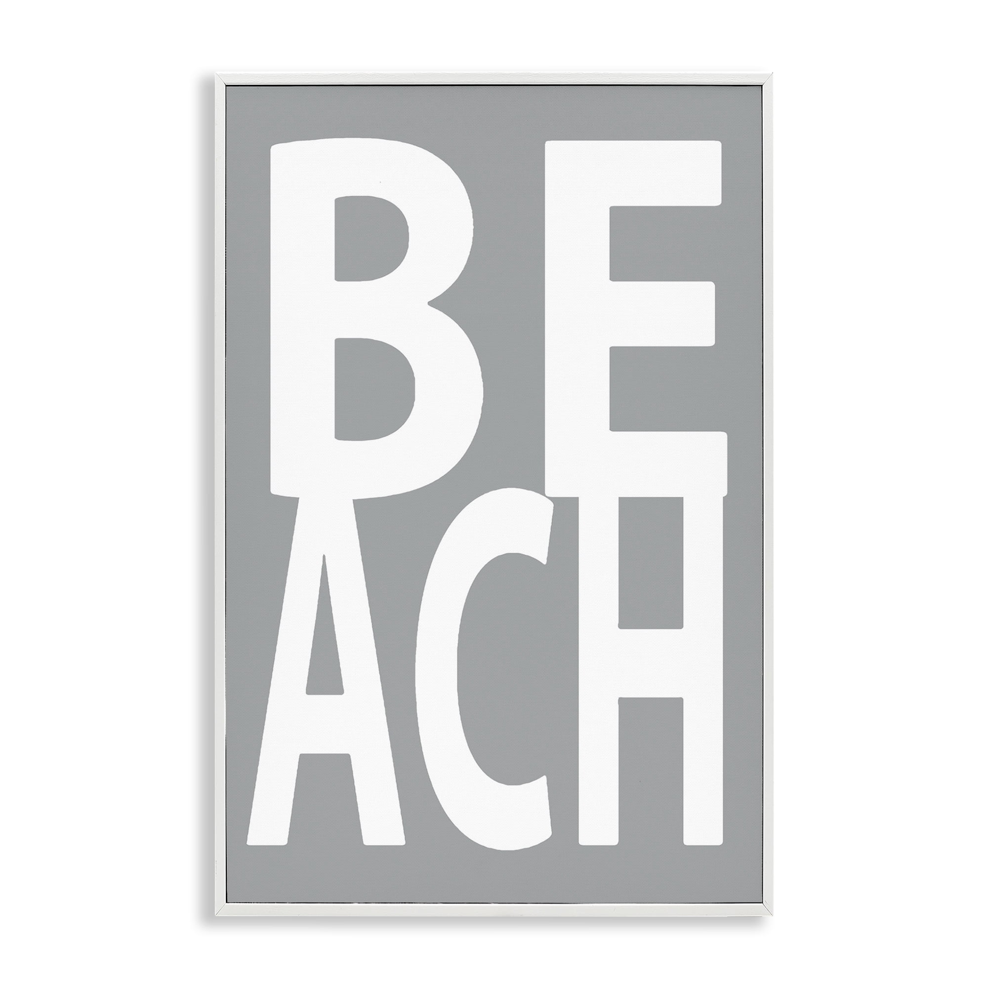 Stupell Industries Beach Word on Grey Typography Painting White Framed Art Print Wall Art, 12 x 18