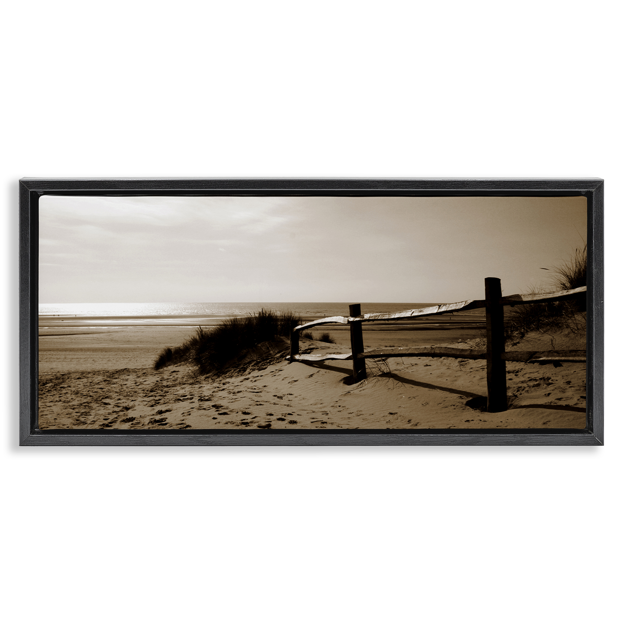Stupell Industries Beach at Sundown Nautical & Beach Photography Black Floater Framed Canvas Art Print Wall Art, 25 x 11