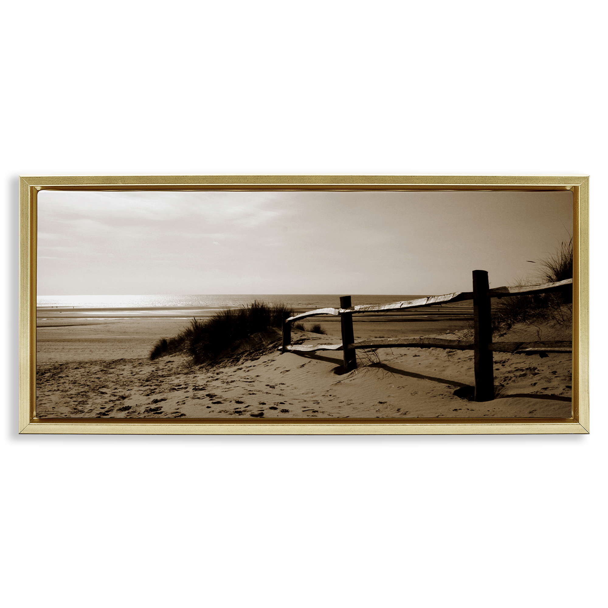 Stupell Industries Beach at Sundown Nautical & Beach Photography Gold Floater Framed Canvas Art Print Wall Art, 31 x 14