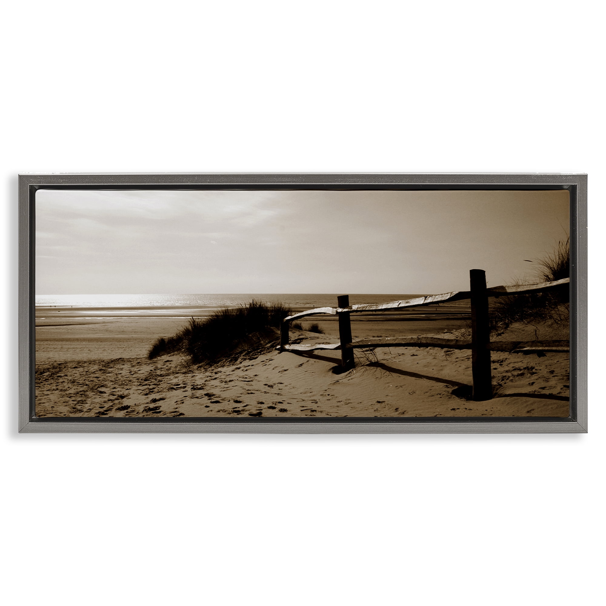 Stupell Industries Beach at Sundown Nautical & Beach Photography Gray Floater Framed Canvas Art Print Wall Art, 25 x 11