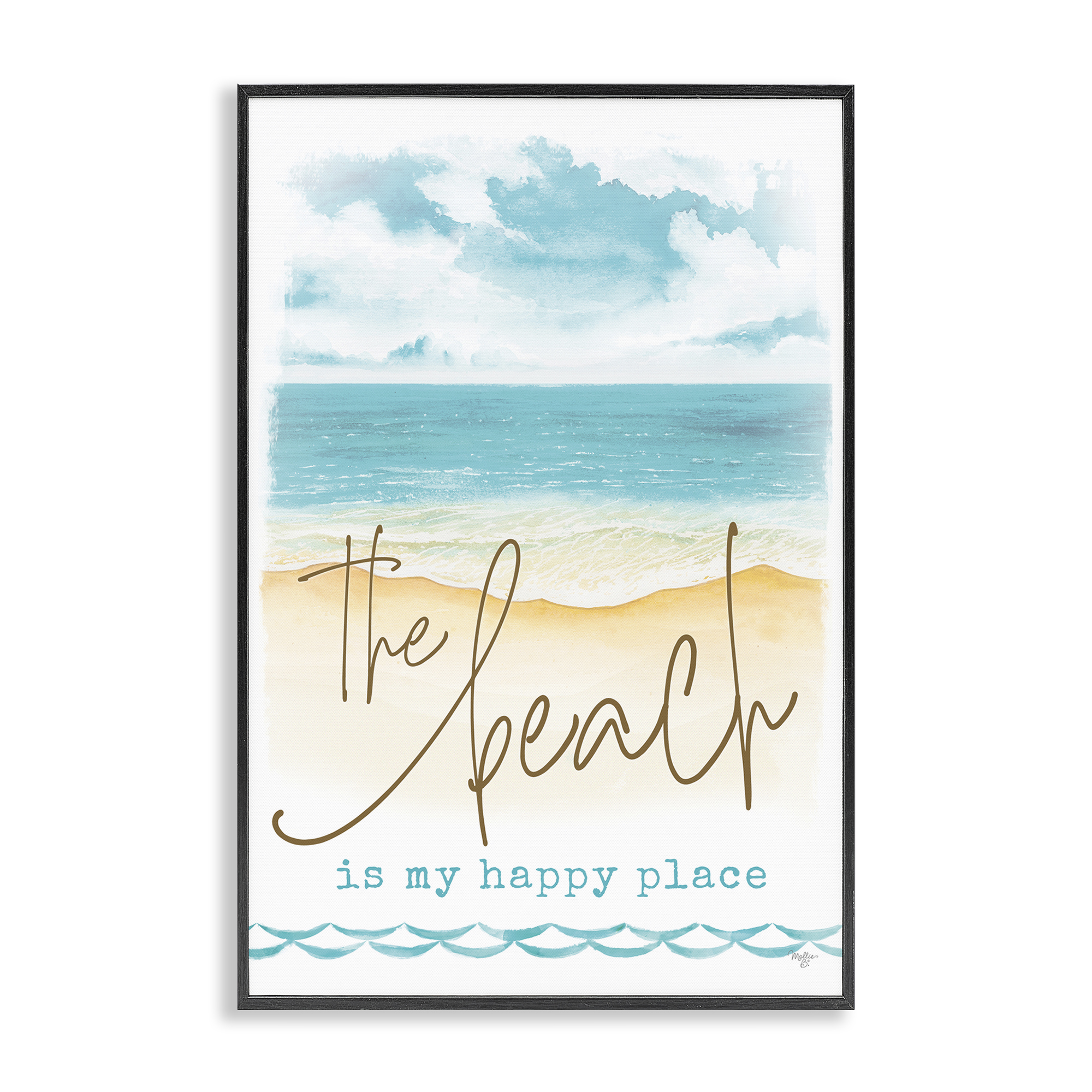 Stupell Industries Beach is Happy Place Text & Numbers Painting Black Framed Art Print Wall Art, 20 x 30