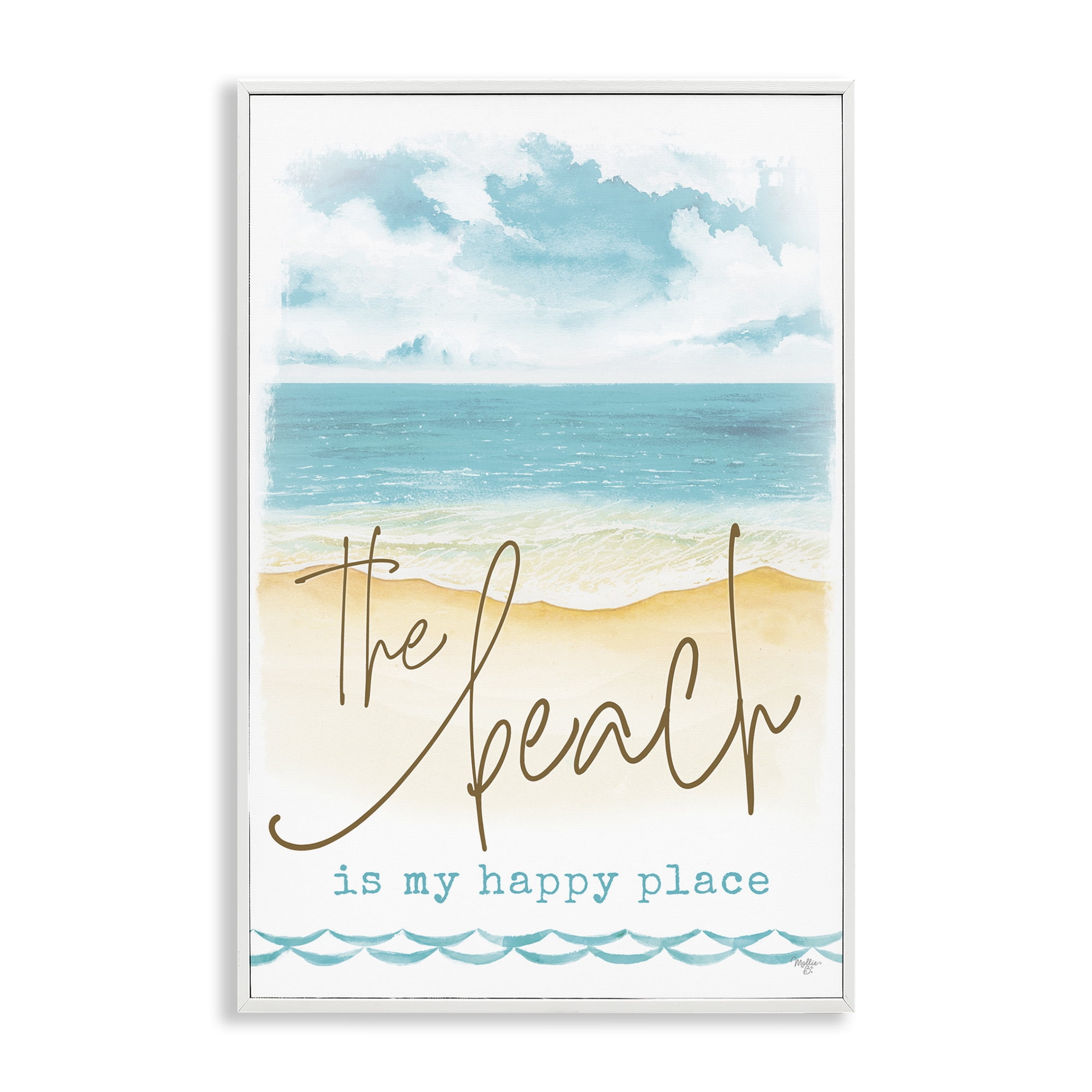 Stupell Industries Beach is Happy Place Text & Numbers Painting White Framed Art Print Wall Art, 16 x 24