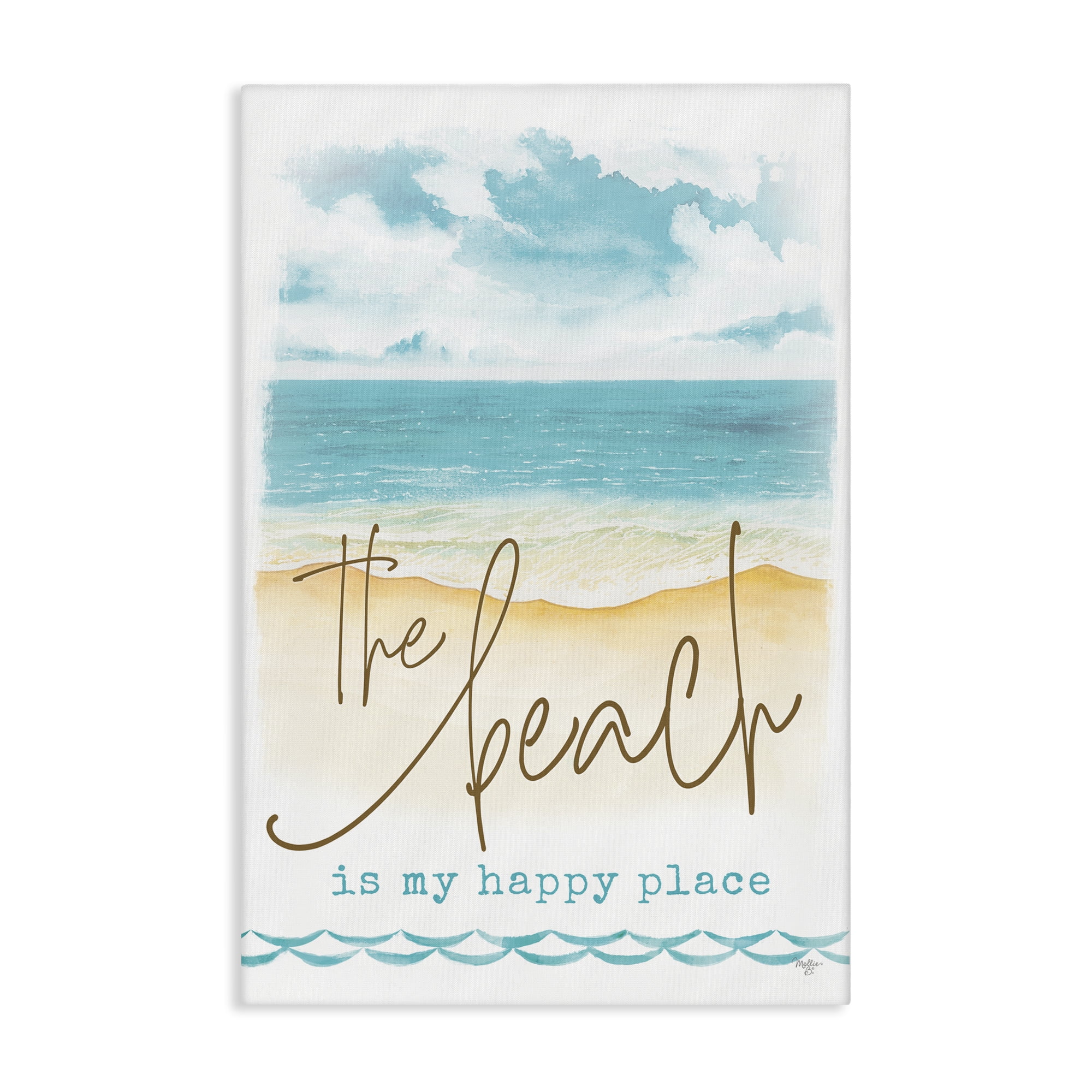 Stupell Industries Beach is Happy Place Text & Numbers Painting Wrapped Canvas Art Print Wall Art, 30 x 45