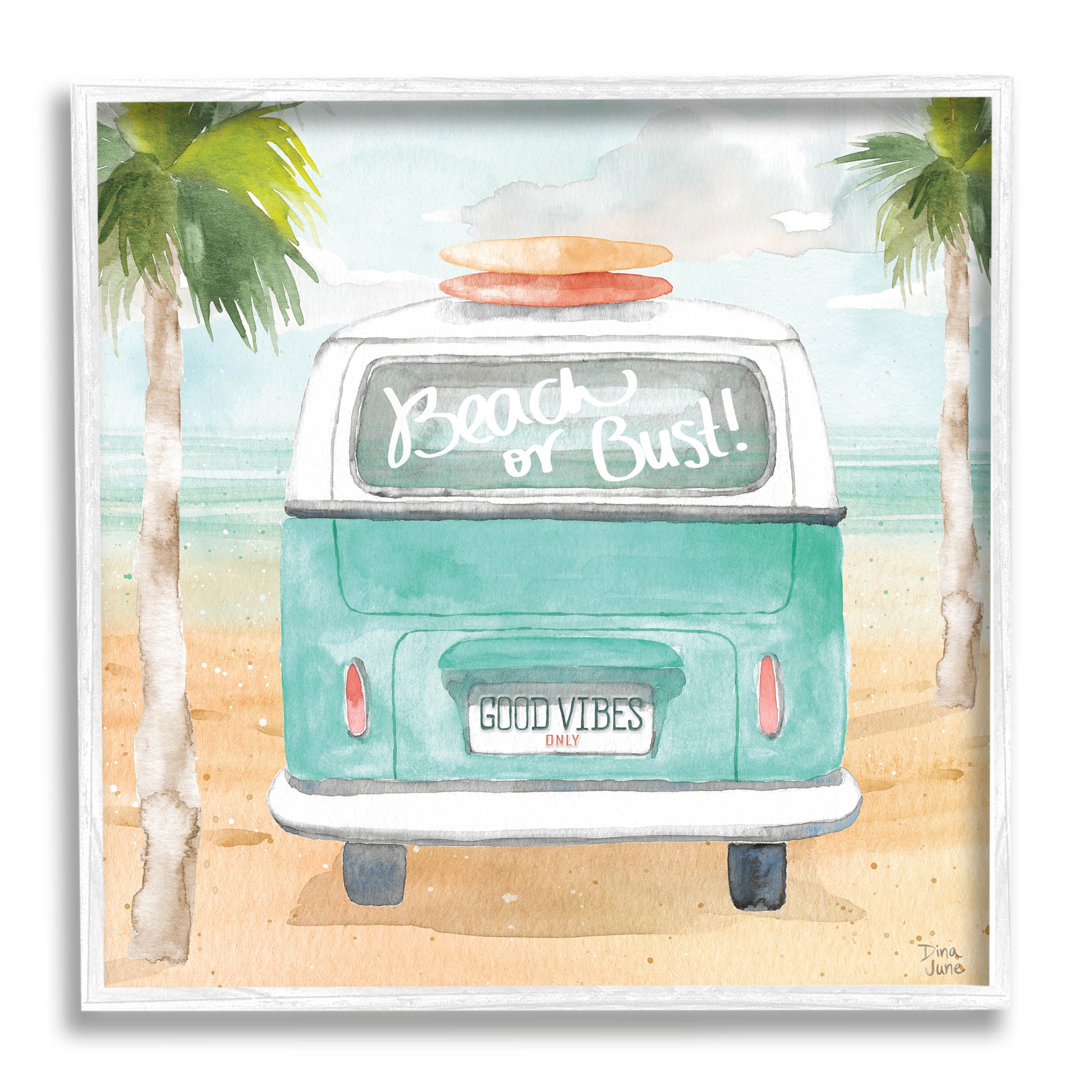 Stupell Industries Beach or Bust Blue Surf Cruiser Painting White Framed Art Print Wall Art, Design by Dina June