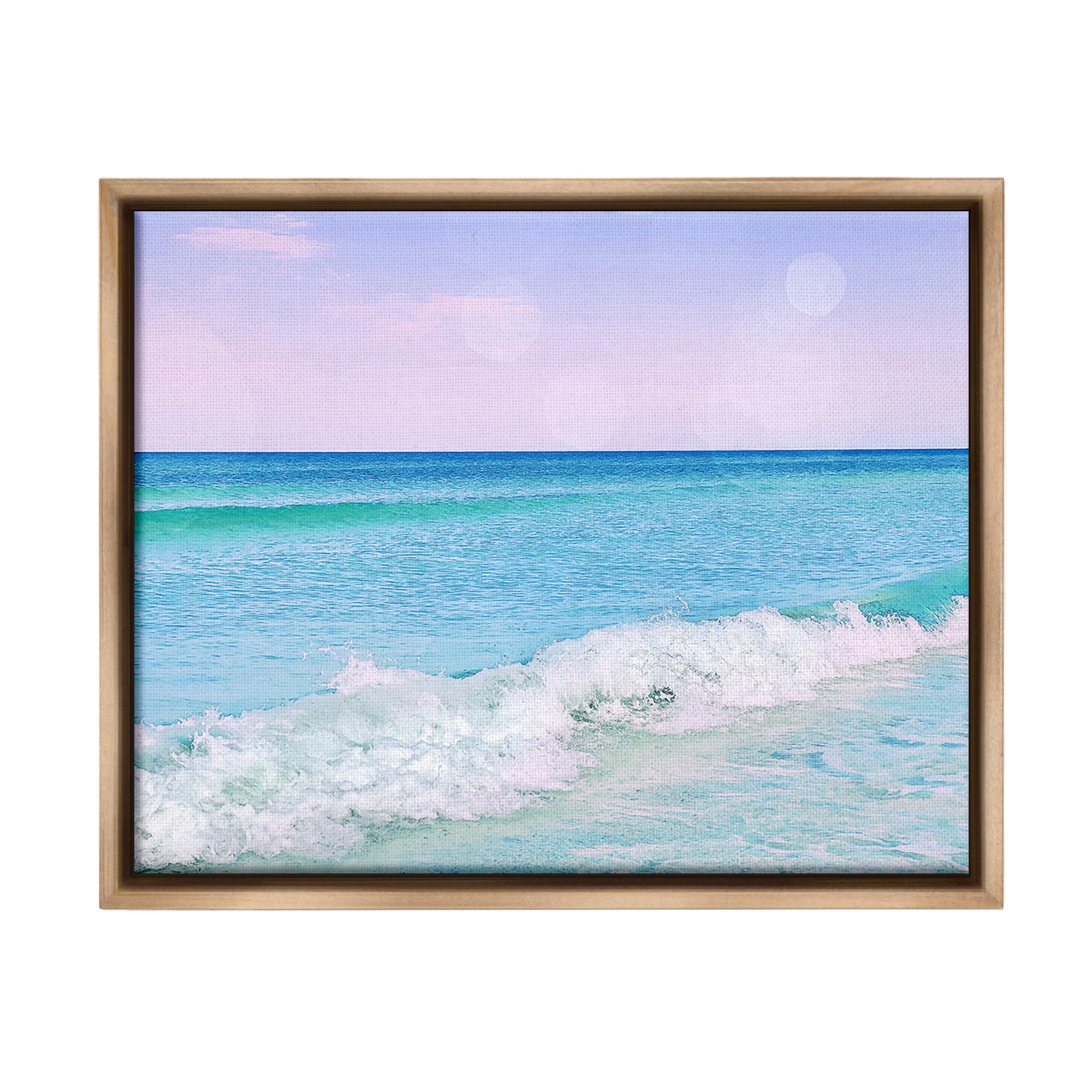 Stupell Industries Beach with Pastel Sky Landscape Painting Brown Floater Framed Canvas Art Print Wall Art, 21 x 17