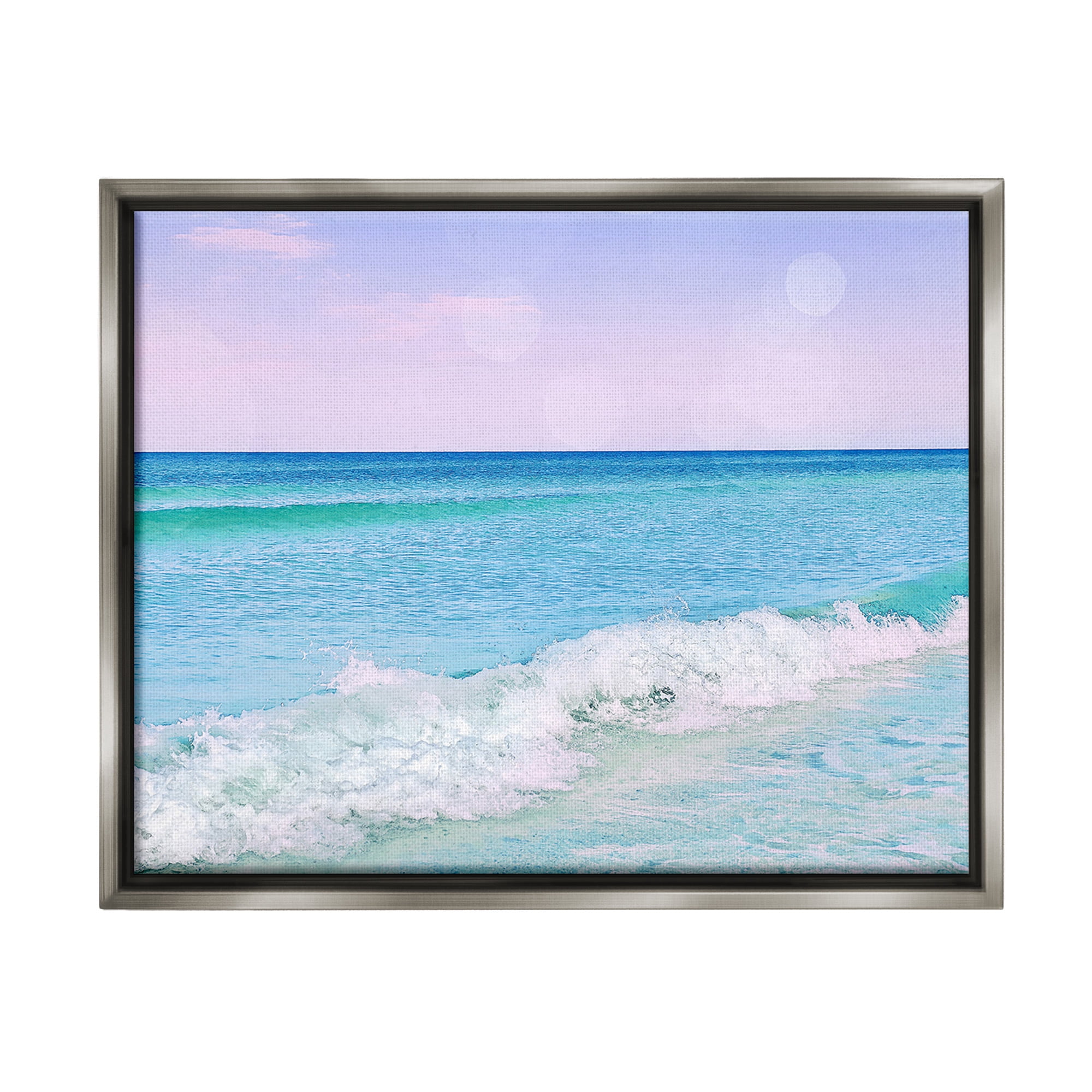 Stupell Industries Beach with Pastel Sky Landscape Painting Gray Floater Framed Canvas Art Print Wall Art, 31 x 25