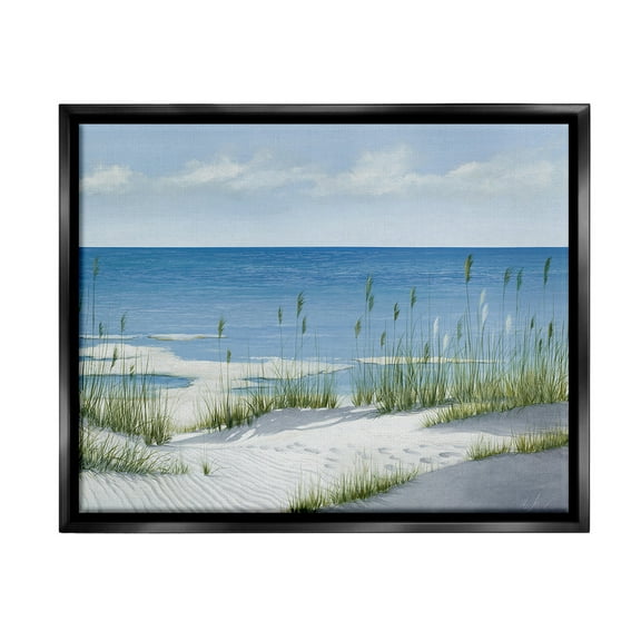Stupell Industries Beach with White Sand Landscape Painting Black Floater Framed Canvas Art Print Wall Art, 21 x 17