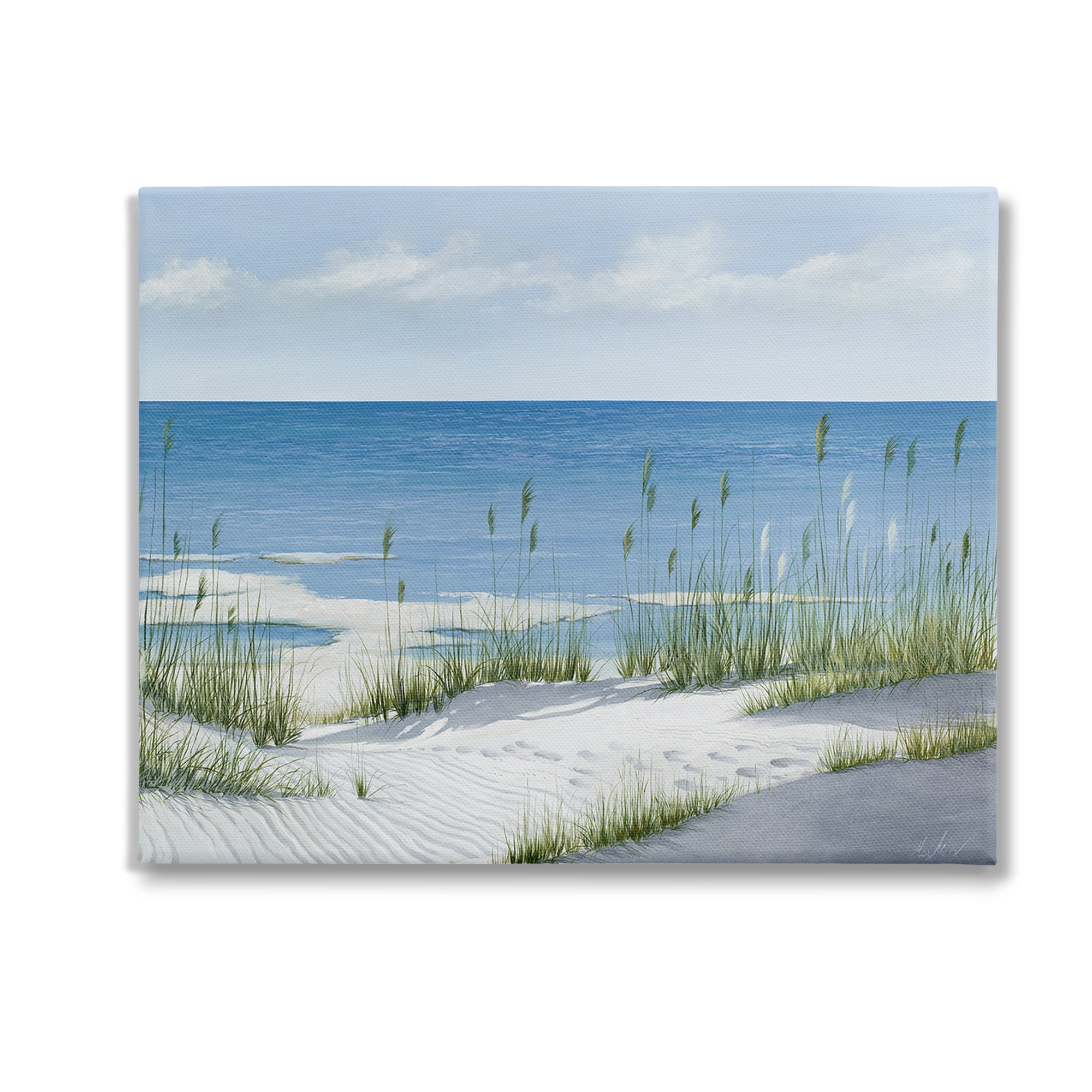 Stupell Industries Beach with White Sand Landscape Painting Gallery Wrapped Canvas Art Print Wall Art, 20 x 16
