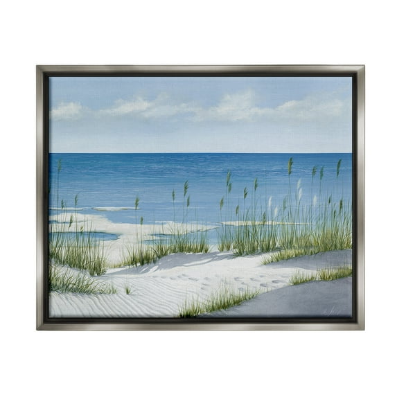 Stupell Industries Beach with White Sand Landscape Painting Gray Floater Framed Canvas Art Print Wall Art, 31 x 25