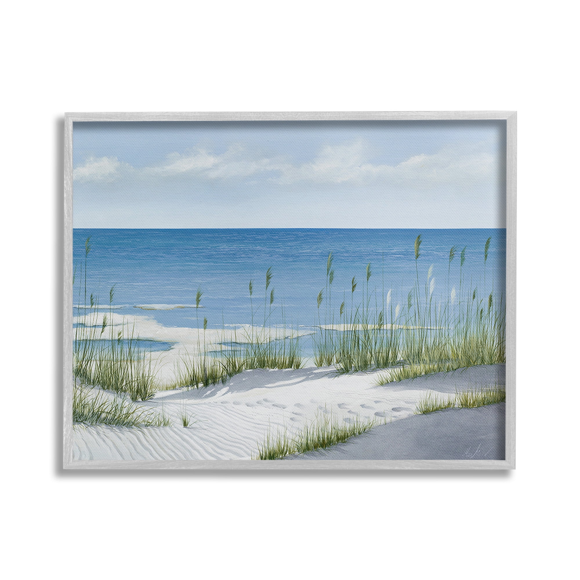 Stupell Industries Beach with White Sand Landscape Painting Gray Framed Art Print Wall Art, 30 x 24