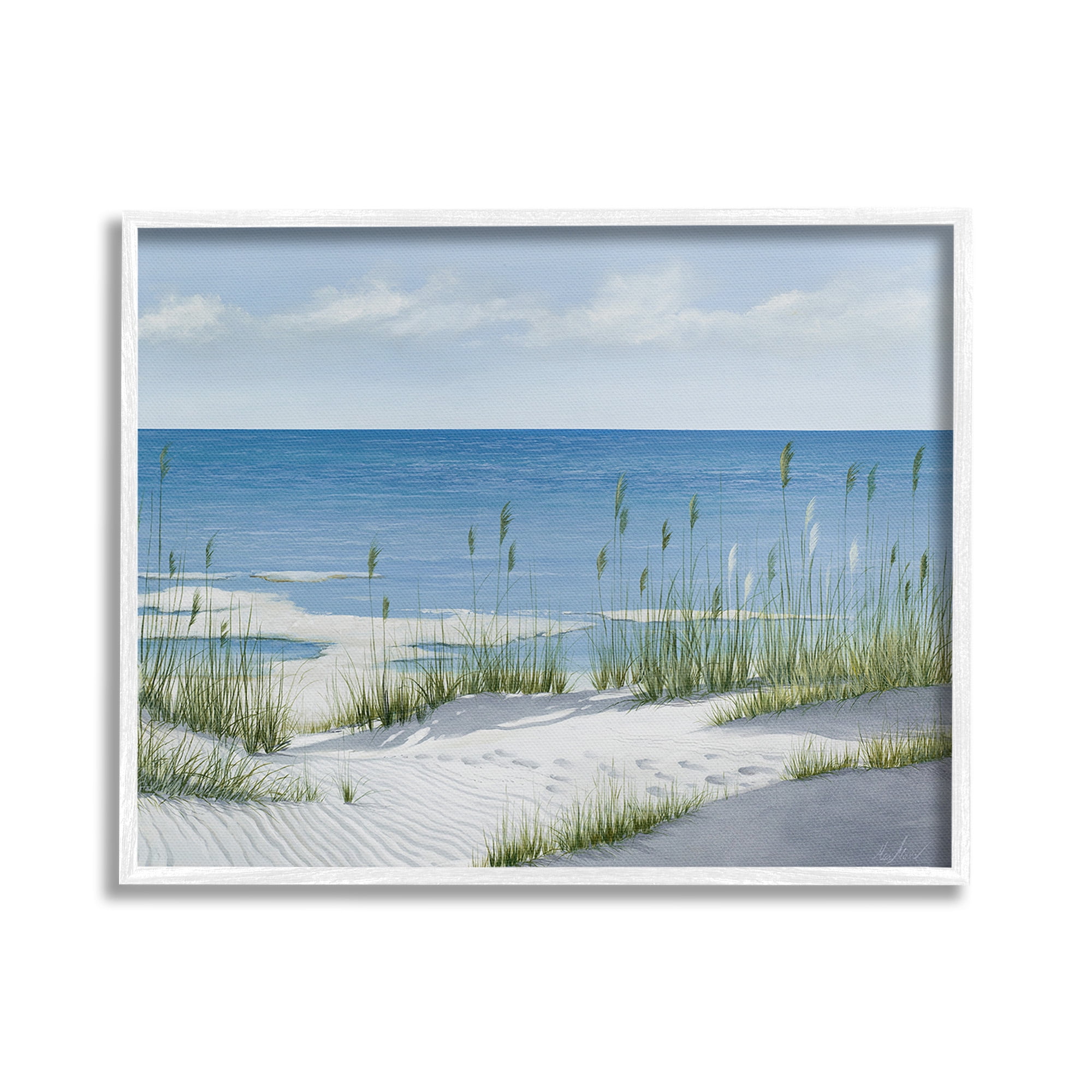 Stupell Industries Beach with White Sand Landscape Painting White Framed Art Print Wall Art, 30 x 24