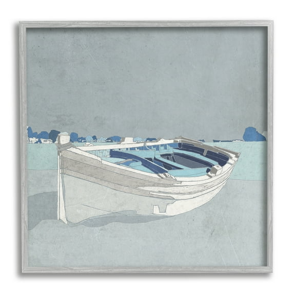 Stupell Industries Beached Row Boat Monochromatic Blue Nautical Town, 24 x 24, Designed by Ynon Mabat