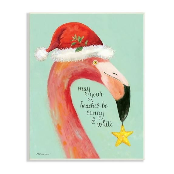 Stupell Industries Beaches Sunny & White Sand Phrase Santa Flamingo, 10 x 15, Design by Stephanie Workman Marrott