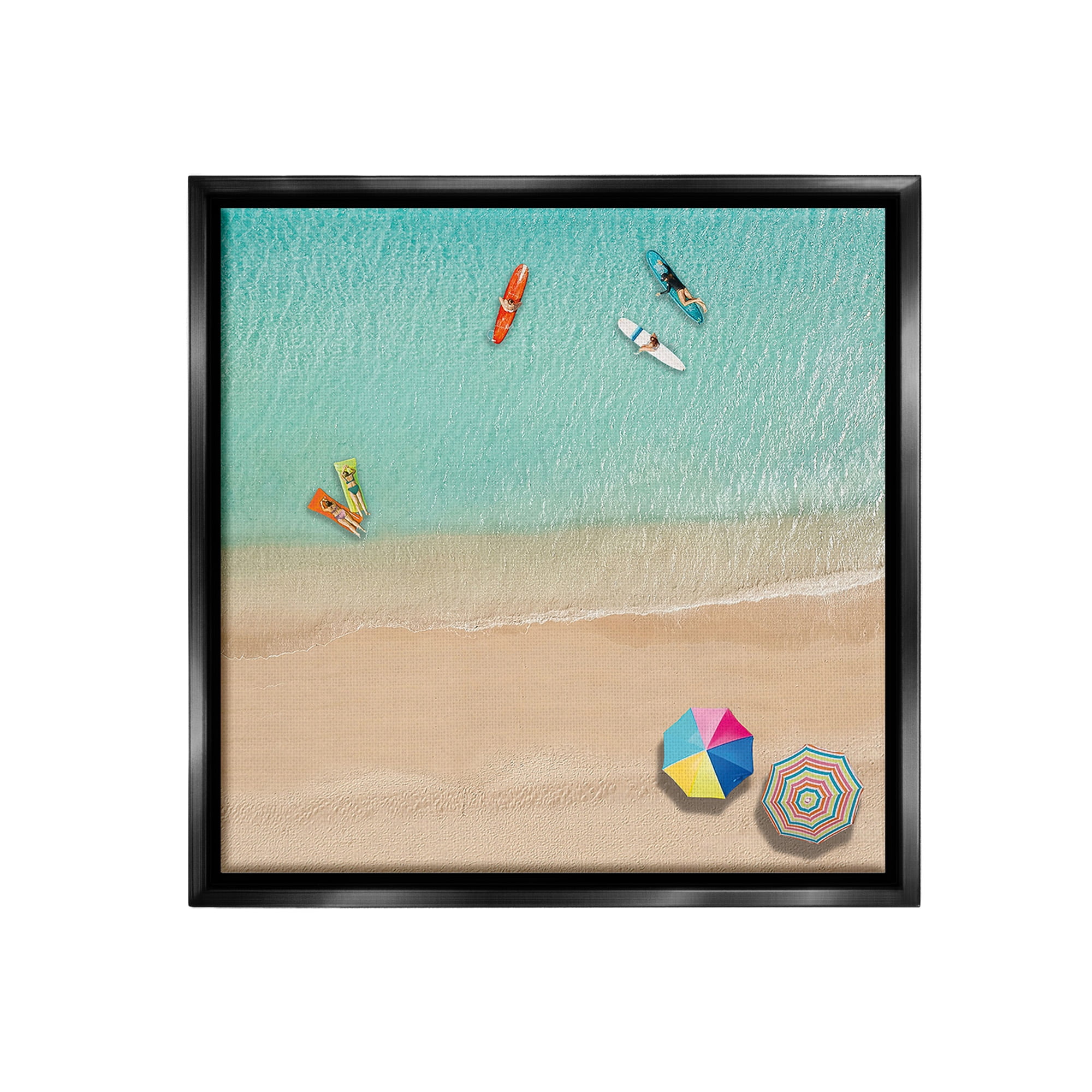 Stupell Industries Beachgoers Aerial View Landscape Painting Black Floater Framed Canvas Art Print Wall Art, 25 x 25