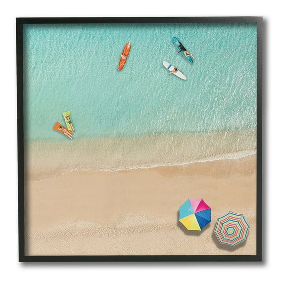 Stupell Industries Beachgoers Aerial View Landscape Painting Black Framed Art Print Wall Art, 12 x 12