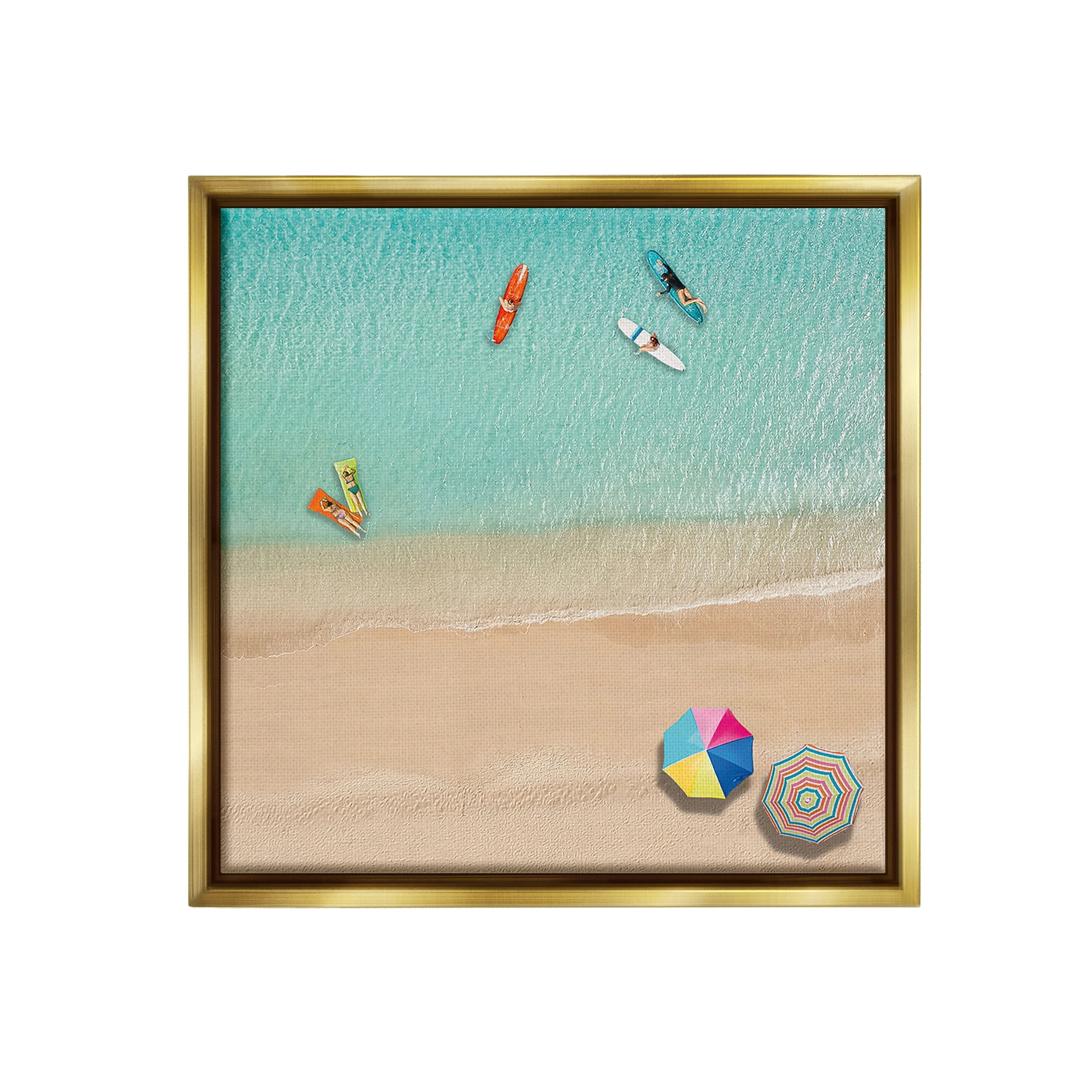 Stupell Industries Beachgoers Aerial View Landscape Painting Gold Floater Framed Canvas Art Print Wall Art, 25 x 25