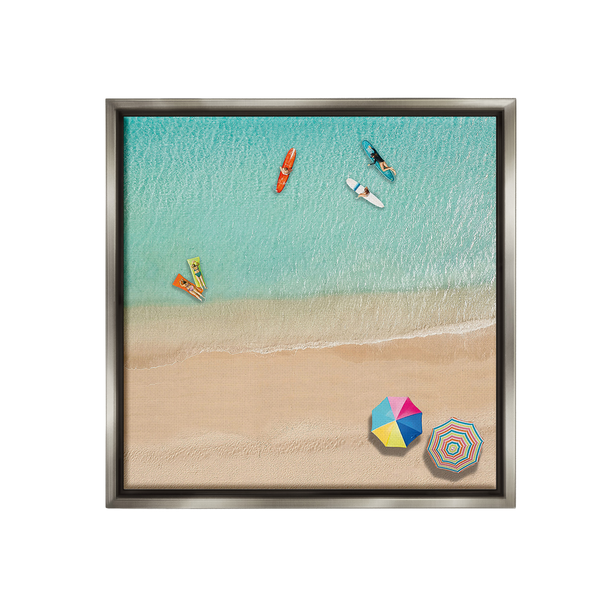 Stupell Industries Beachgoers Aerial View Landscape Painting Gray Floater Framed Canvas Art Print Wall Art, 25 x 25