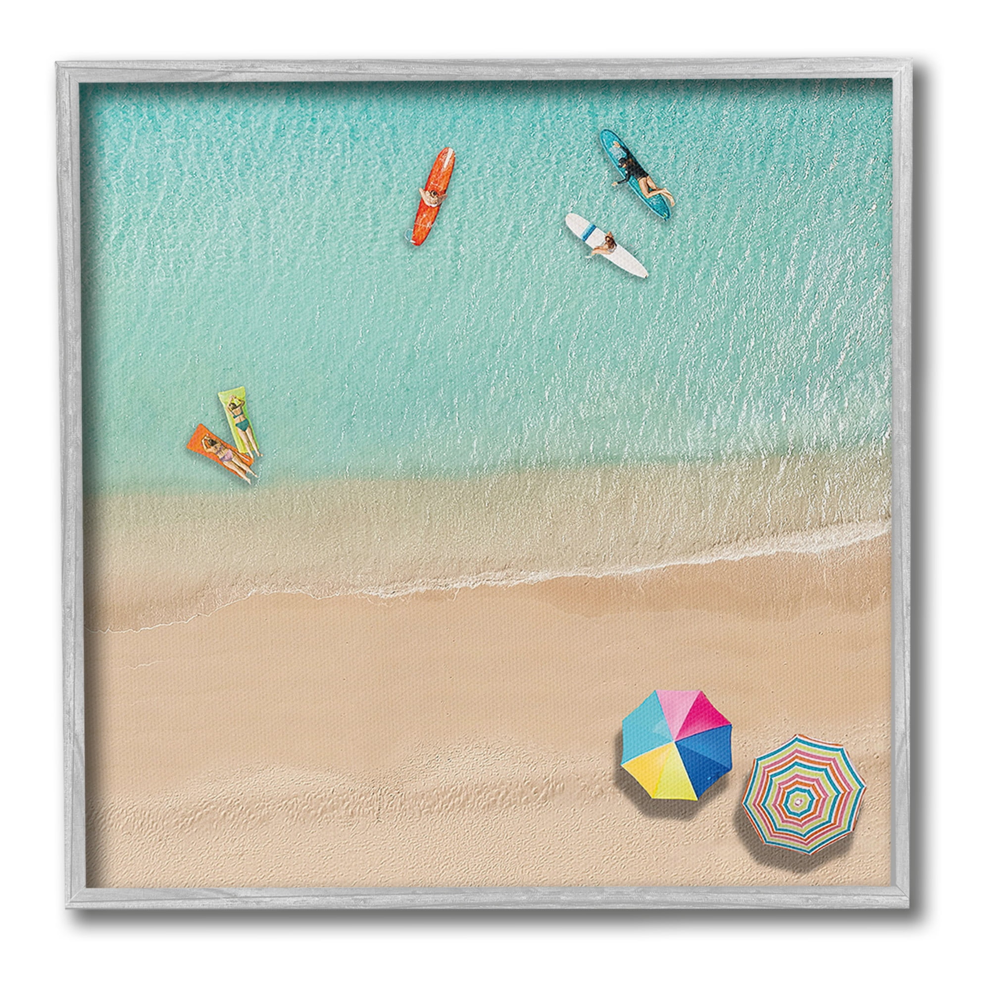 Stupell Industries Beachgoers Aerial View Landscape Painting Gray Framed Art Print Wall Art, 24 x 24