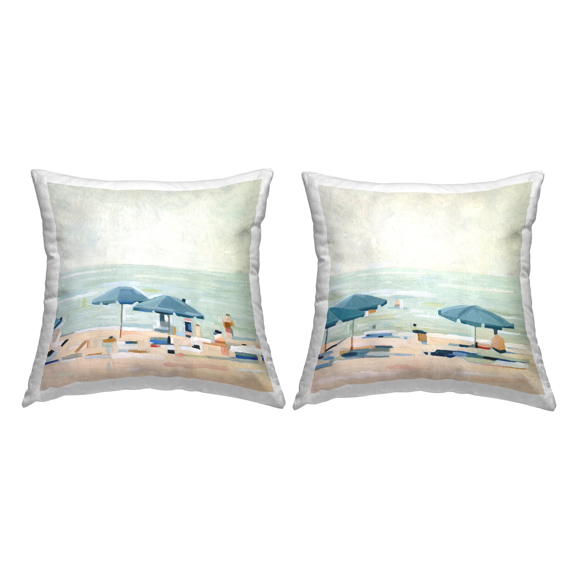 Stupell Industries Beachgoers Sunny Summer Shoreline Square Decorative Printed Throw Pillow, 18 x 18, Set of 2