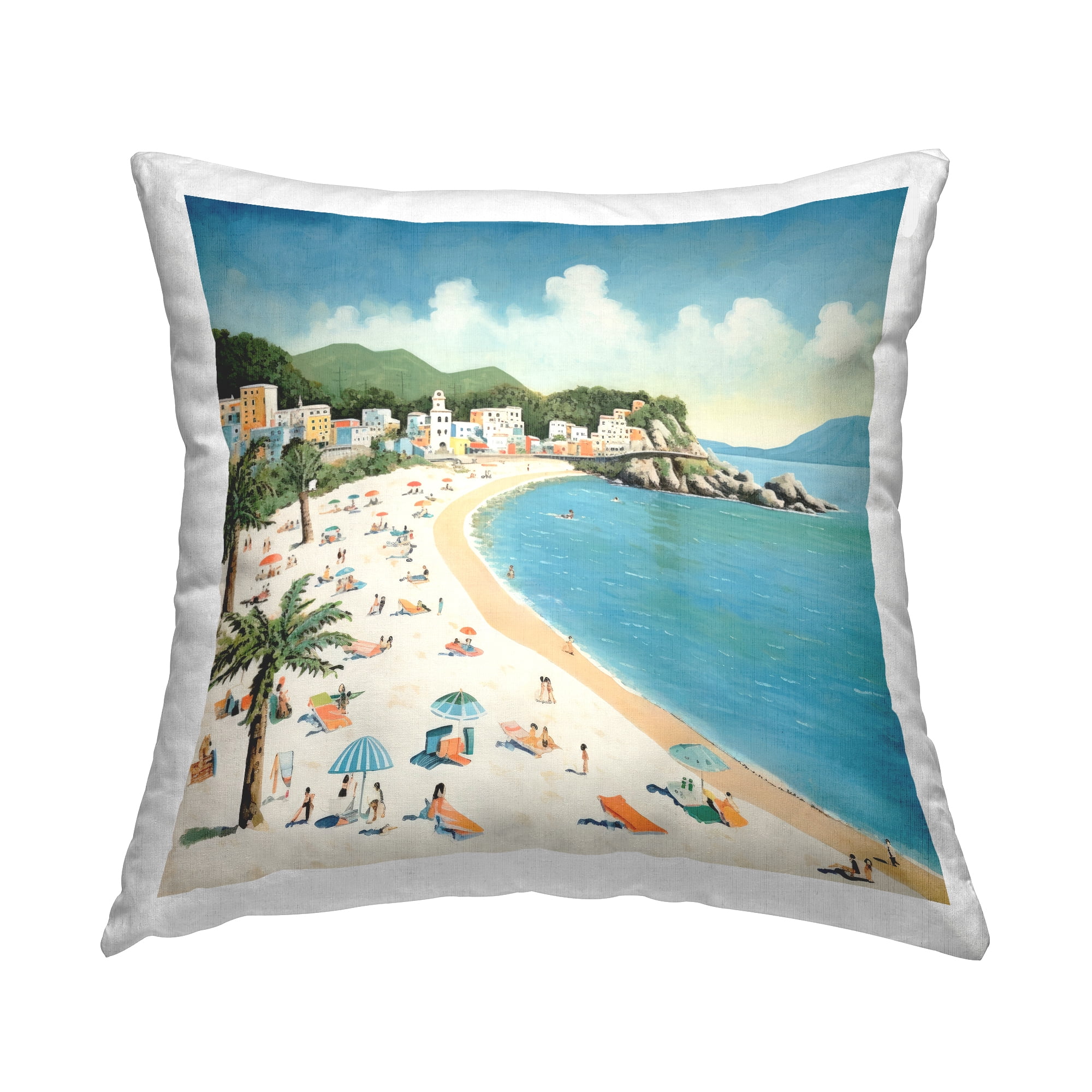 Stupell Industries Beachgoers on Tropical Shore Decorative Printed Throw Pillow, 18 x 18