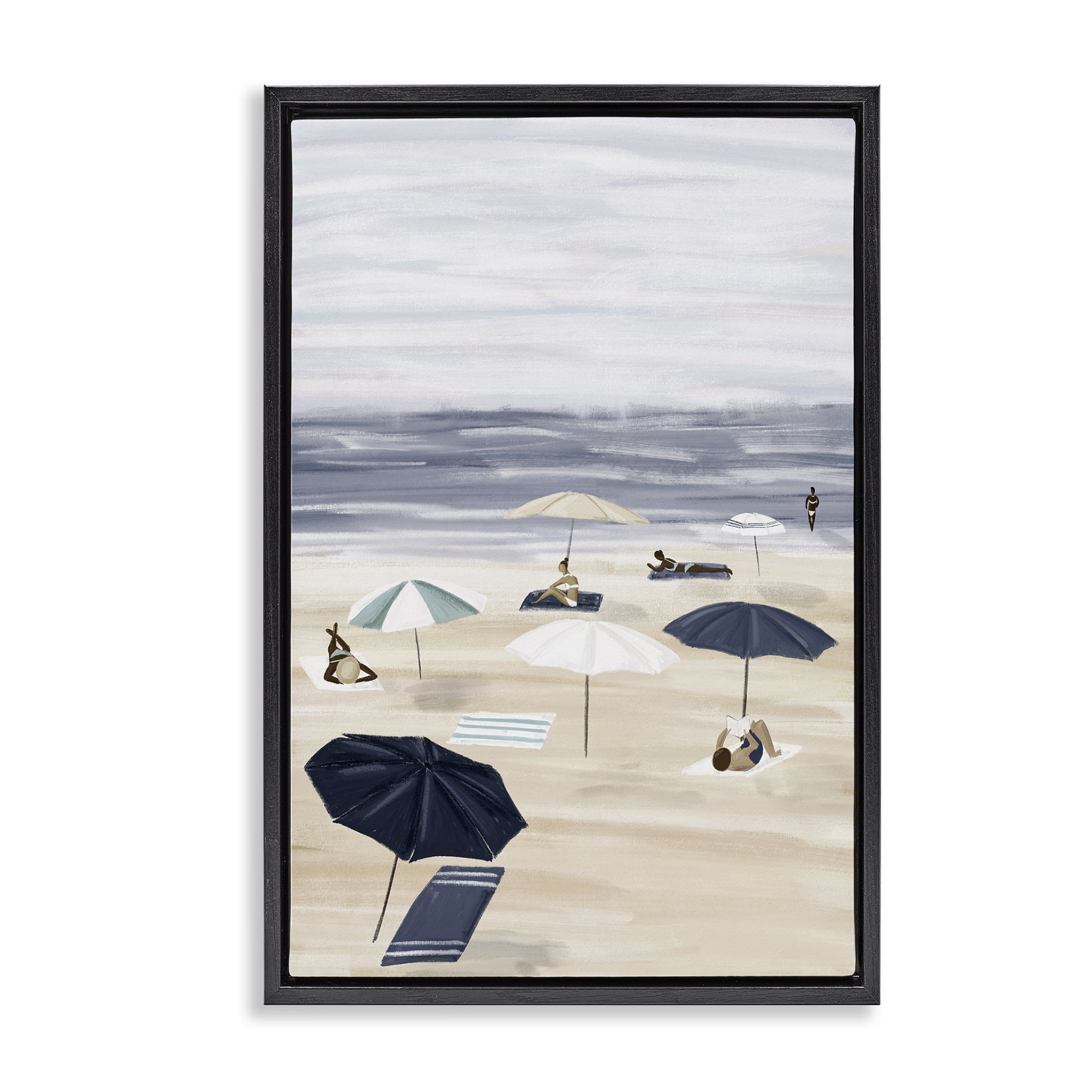 Stupell Industries Beachgoers with Umbrellas Nautical & Beach Painting ...