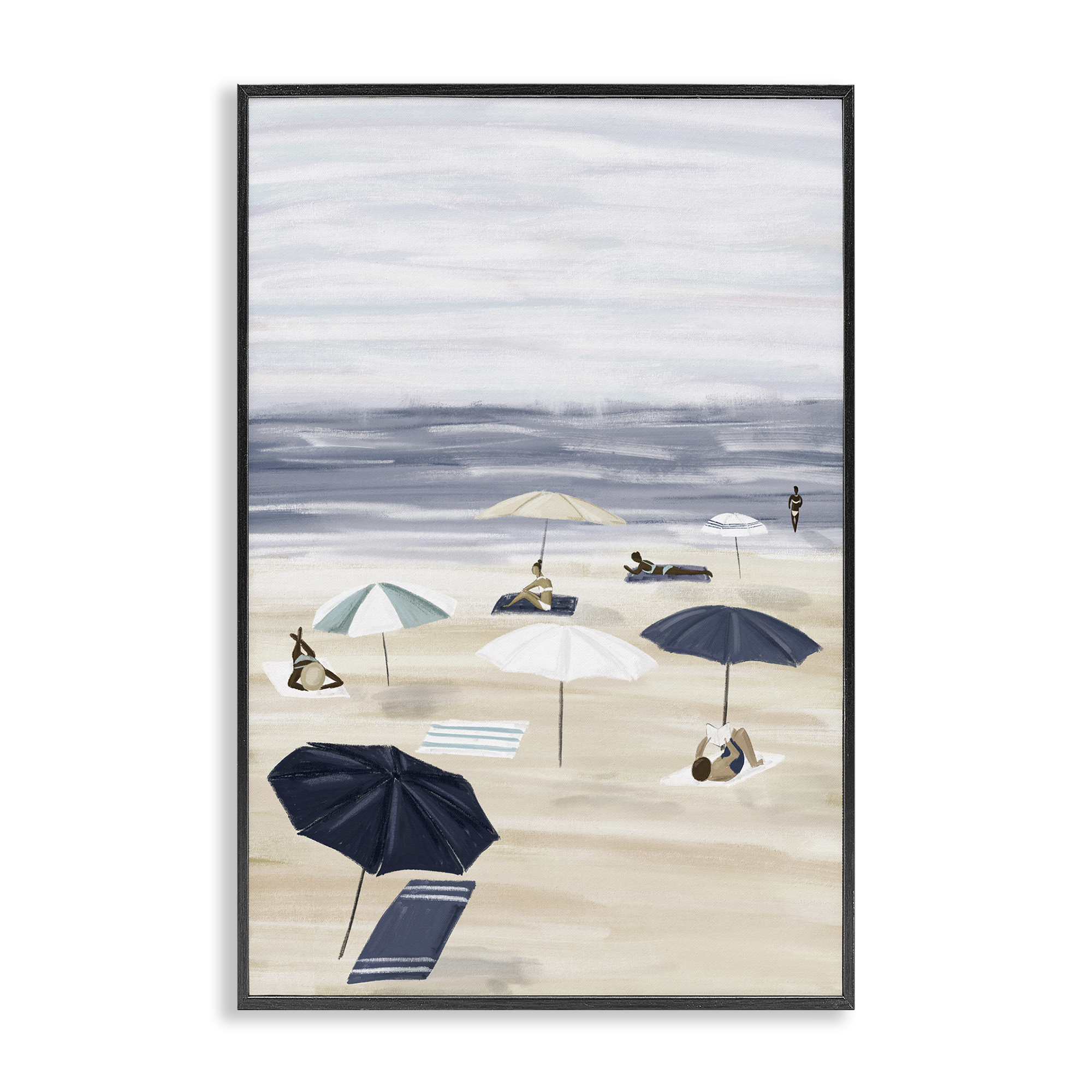 Stupell Industries Beachgoers with Umbrellas Nautical & Beach Painting Black Framed Art Print Wall Art, 12 x 18
