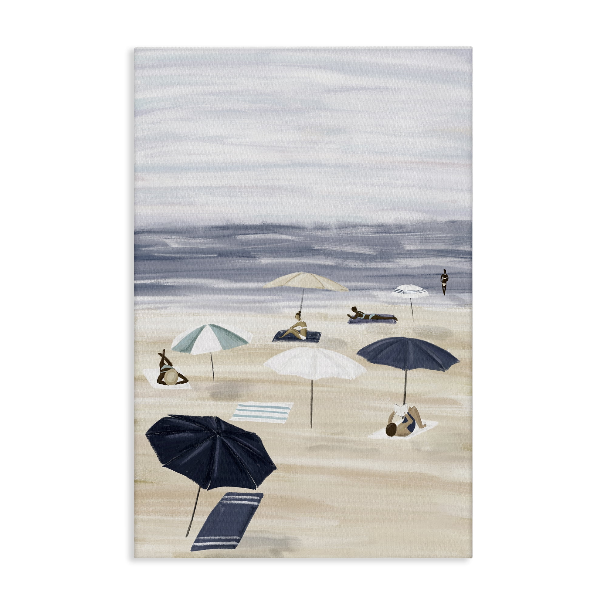Stupell Industries Beachgoers with Umbrellas Nautical & Beach Painting Wrapped Canvas Art Print Wall Art, 20 x 30