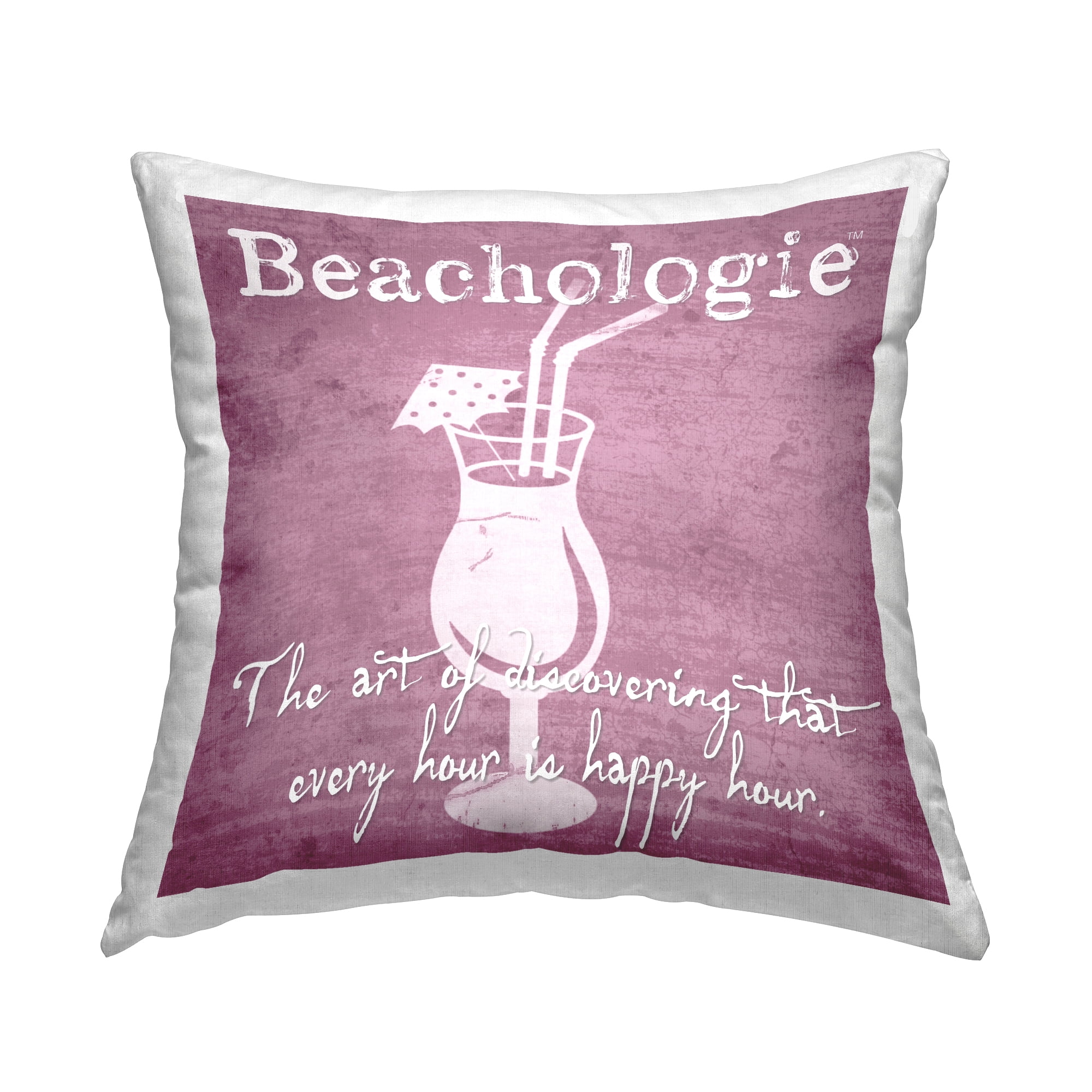 Stupell Industries Beachologie Summer Cocktail Phrase Square Decorative Printed Throw Pillow, 18 x 18