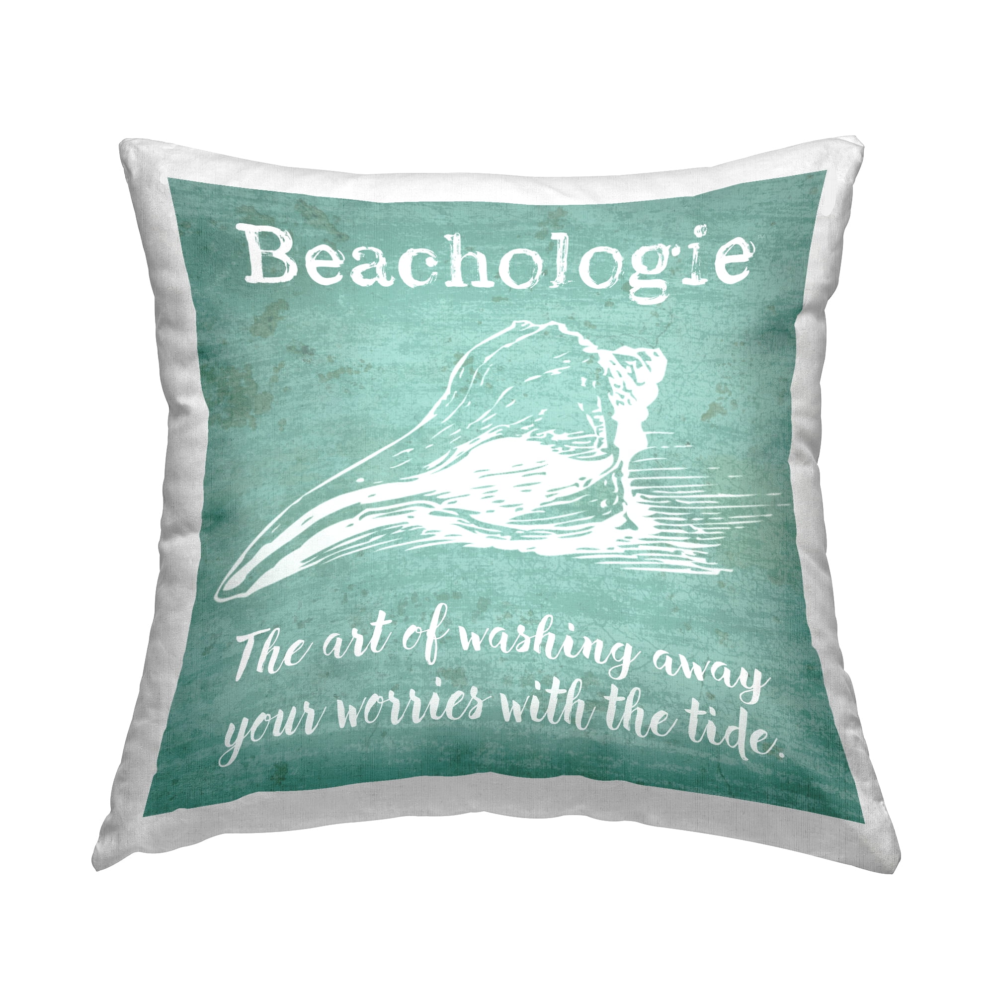 Stupell Industries Beachologie Turquoise Phrase Square Decorative Printed Throw Pillow, 18 x 18