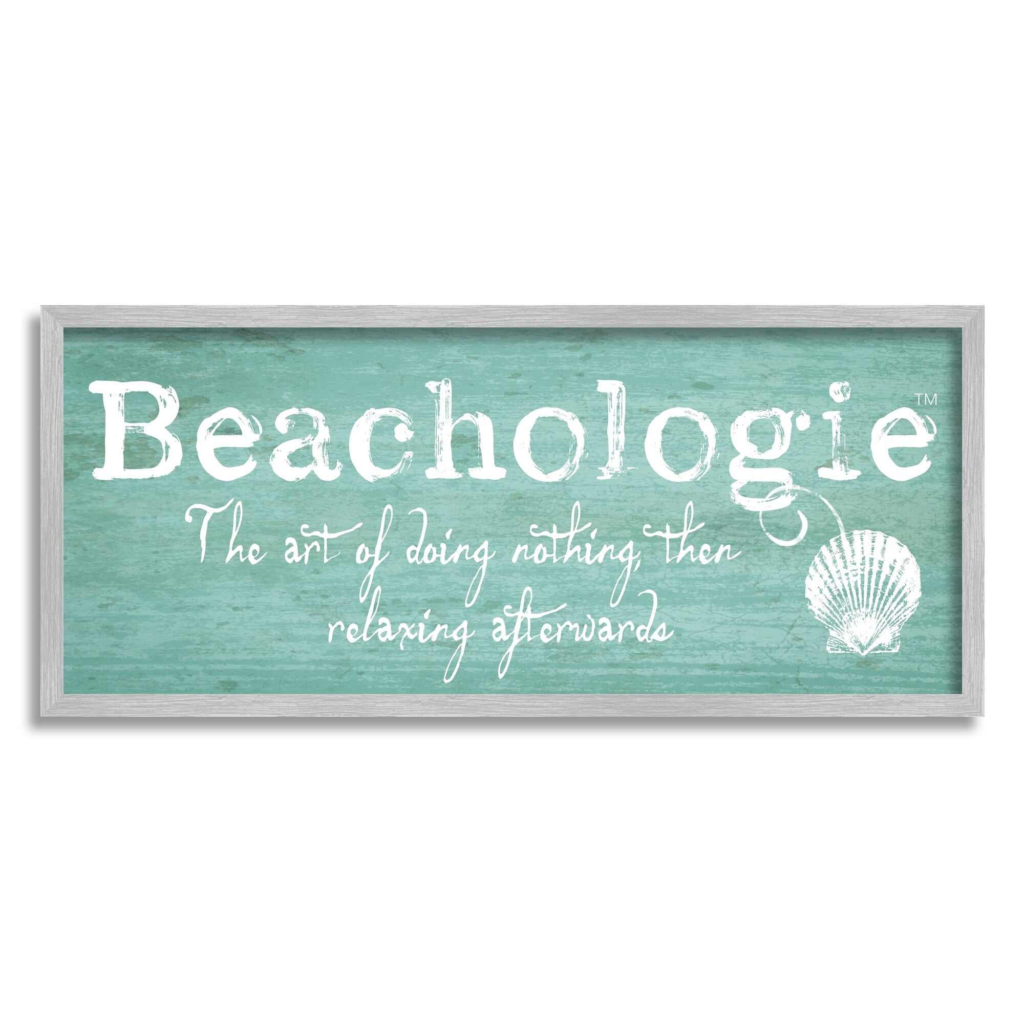 Stupell Industries Beachologie Weathered Sign Clever Grainy Shell Motif Graphic Art Gray Framed Art Print Wall Art, Design by Graffitee Studios