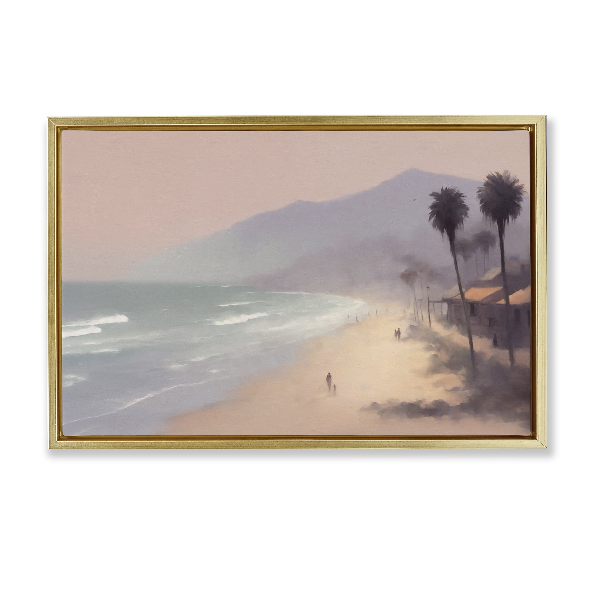 Stupell Industries Beachside Cabins View Landscape & Nature Painting Gold Floater Framed Canvas Art Print Wall Art, 31 x 21