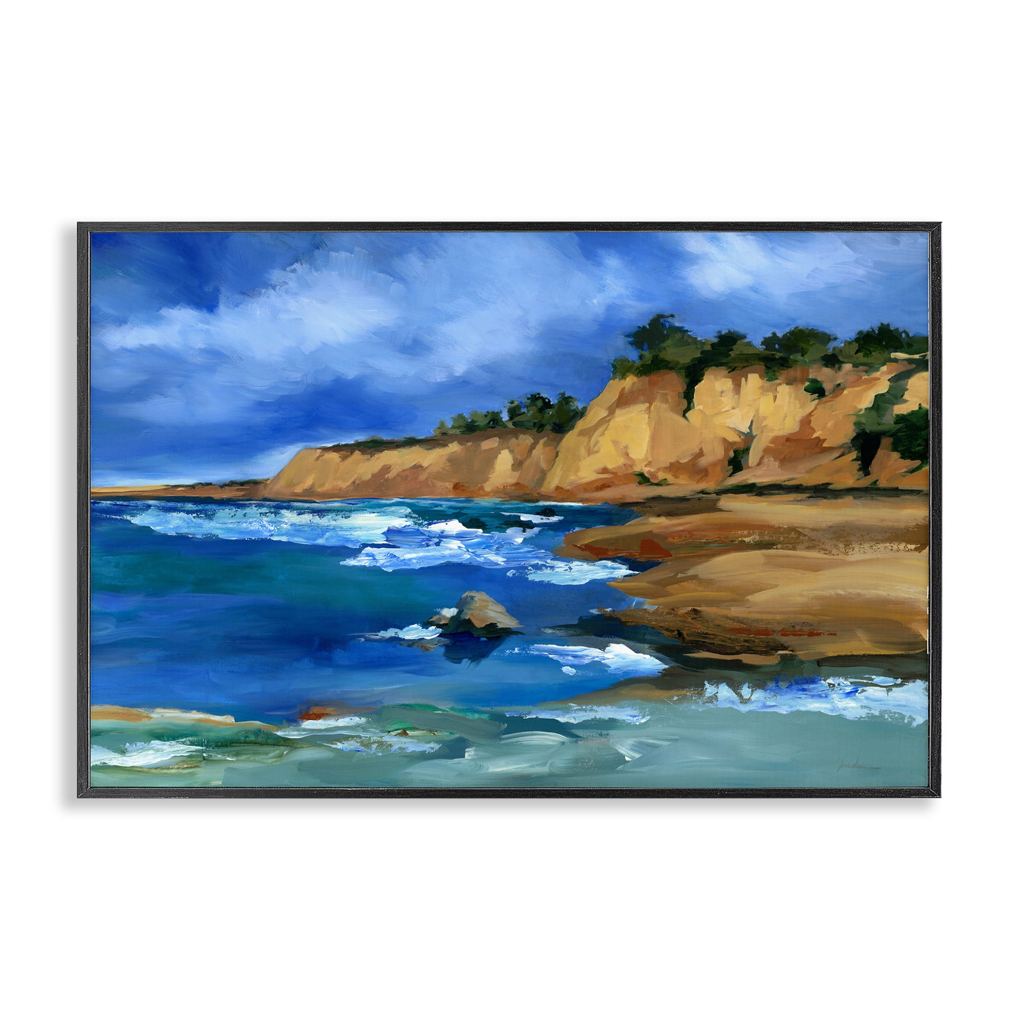 Stupell Industries Beachside Cliffs Landscape Landscape & Nature Painting Black Framed Art Print Wall Art, 18 x 12