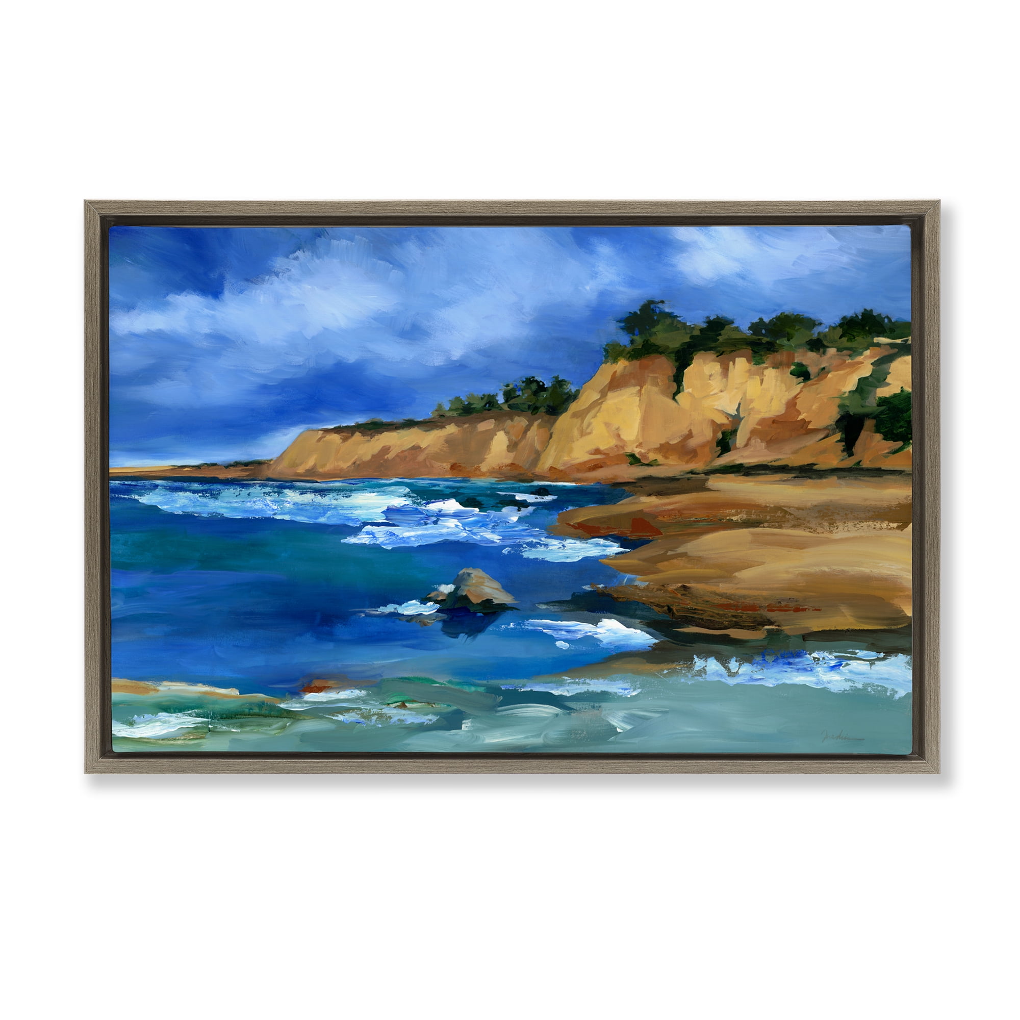 Stupell Industries Beachside Cliffs Landscape Landscape & Nature Painting Brown Floater Framed Canvas Art Print Wall Art, 25 x 17
